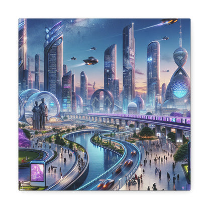 "Twilight Utopian Cityscape: Futuristic Art" - Canvas - Authentic4Us