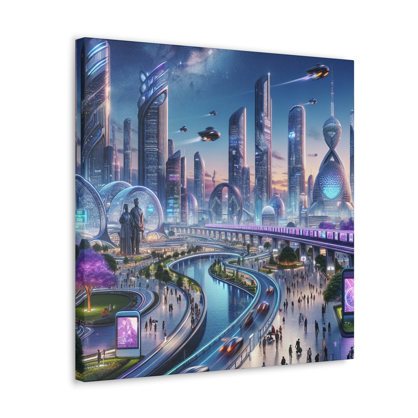 "Twilight Utopian Cityscape: Futuristic Art" - Canvas - Authentic4Us