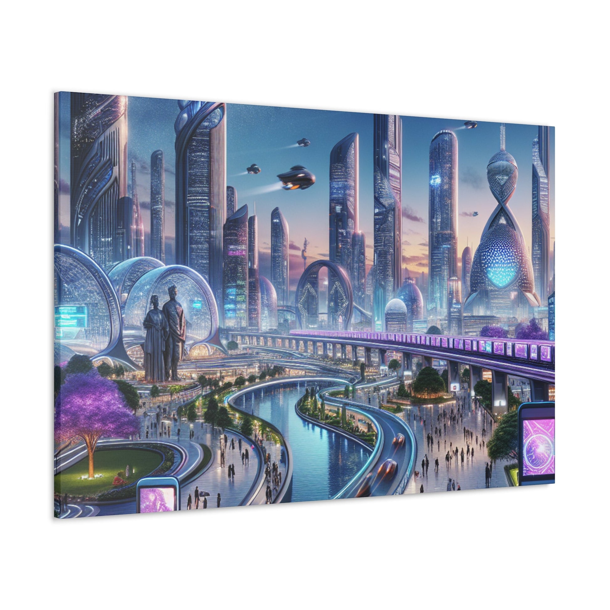 "Twilight Utopian Cityscape: Futuristic Art" - Canvas - Authentic4Us