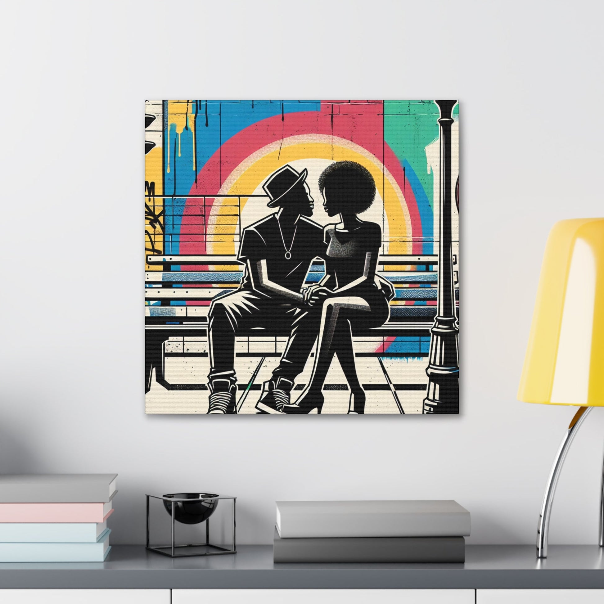 "Urban Conversations: Vibrant Graffiti Encounter" - Canvas - Authentic4Us