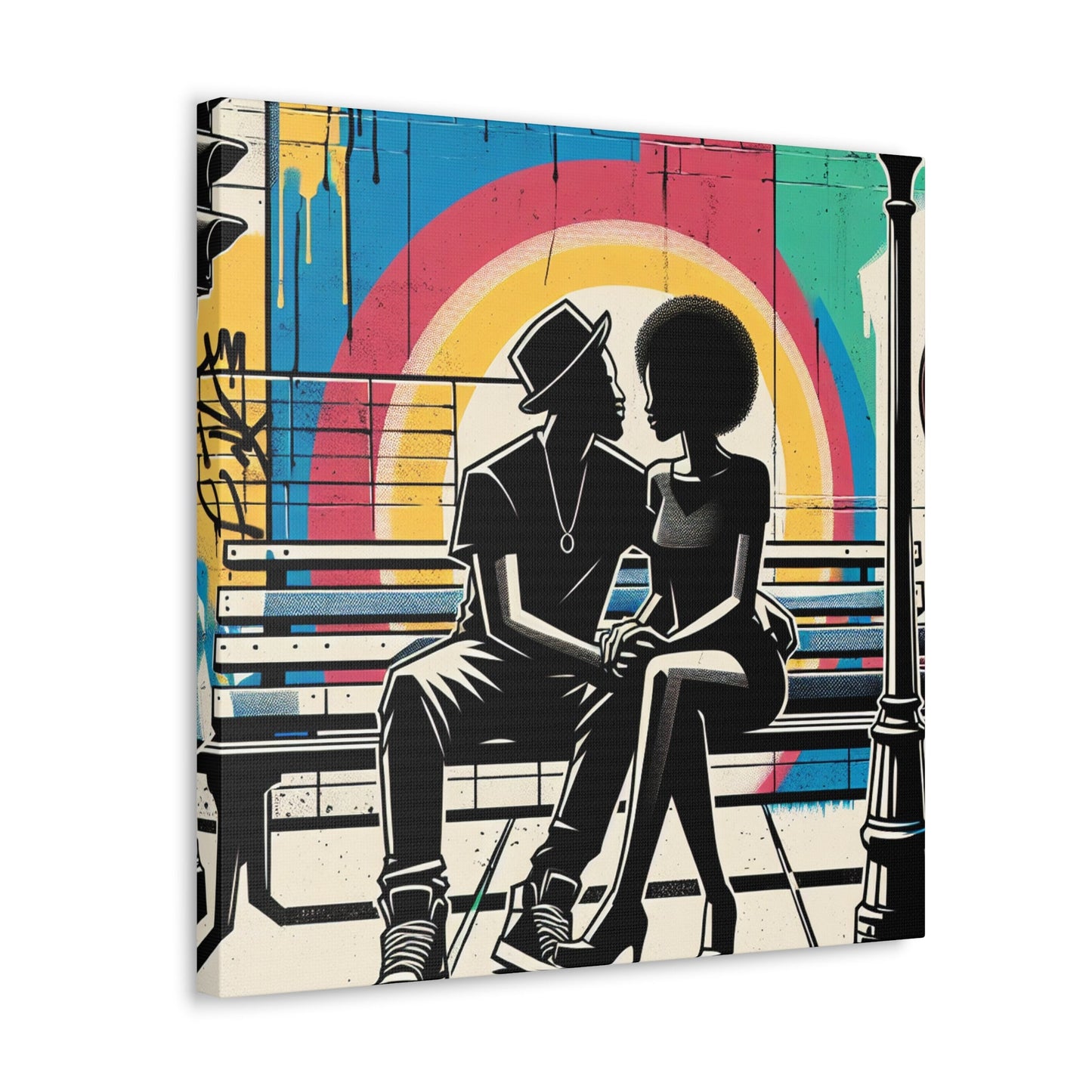 "Urban Conversations: Vibrant Graffiti Encounter" - Canvas - Authentic4Us