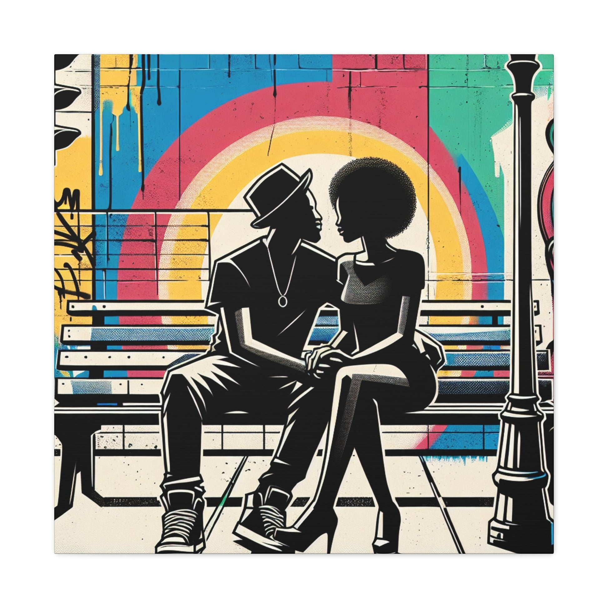 "Urban Conversations: Vibrant Graffiti Encounter" - Canvas - Authentic4Us