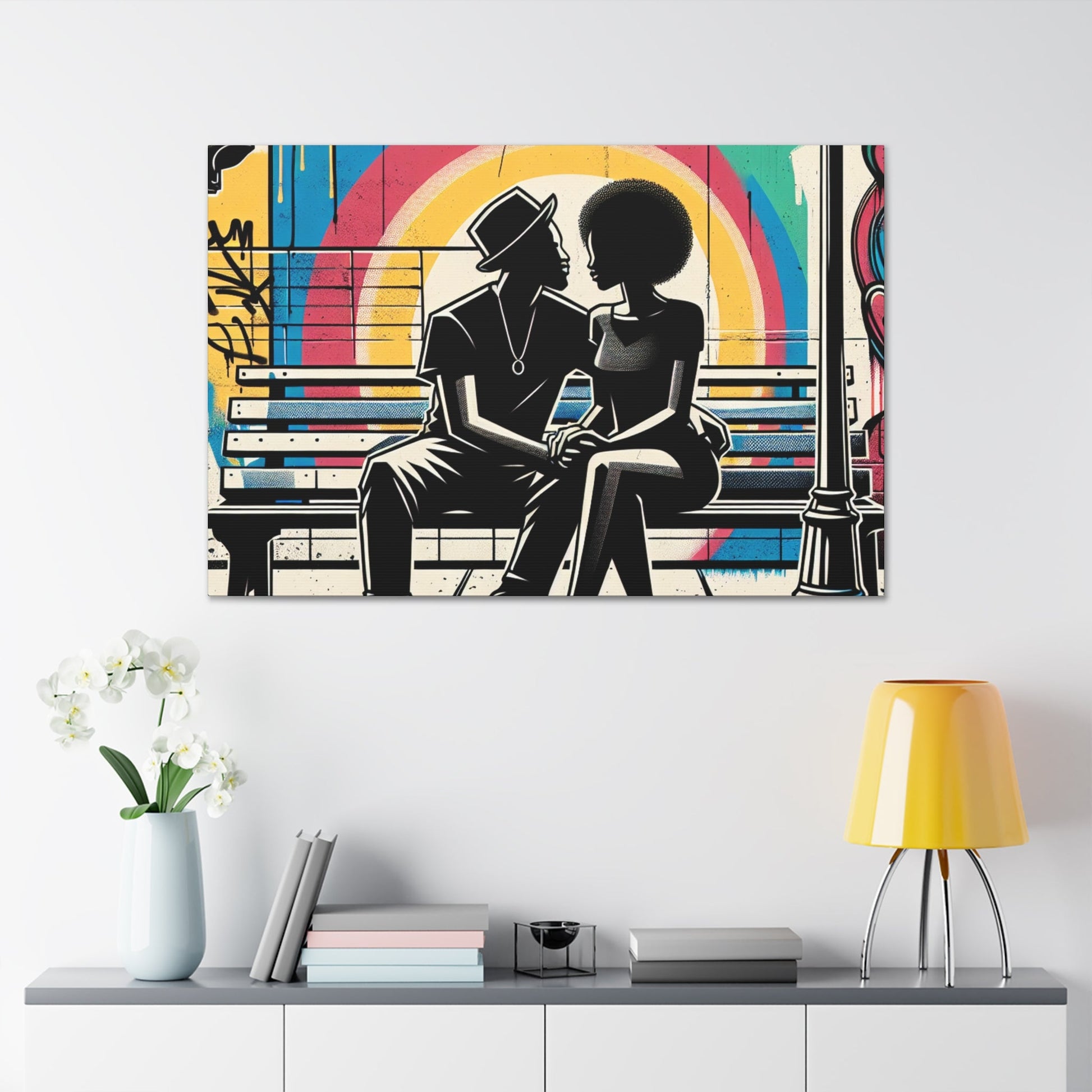 "Urban Conversations: Vibrant Graffiti Encounter" - Canvas - Authentic4Us