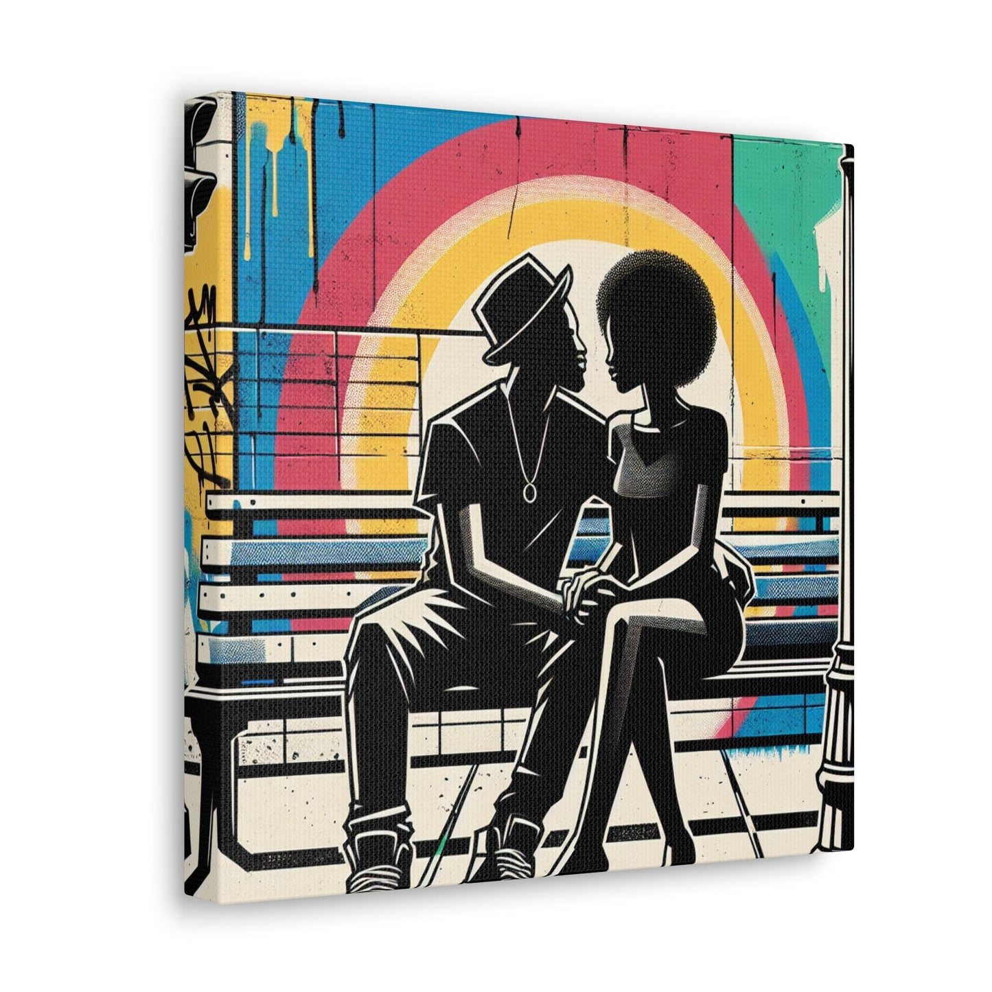 "Urban Conversations: Vibrant Graffiti Encounter" - Canvas - Authentic4Us