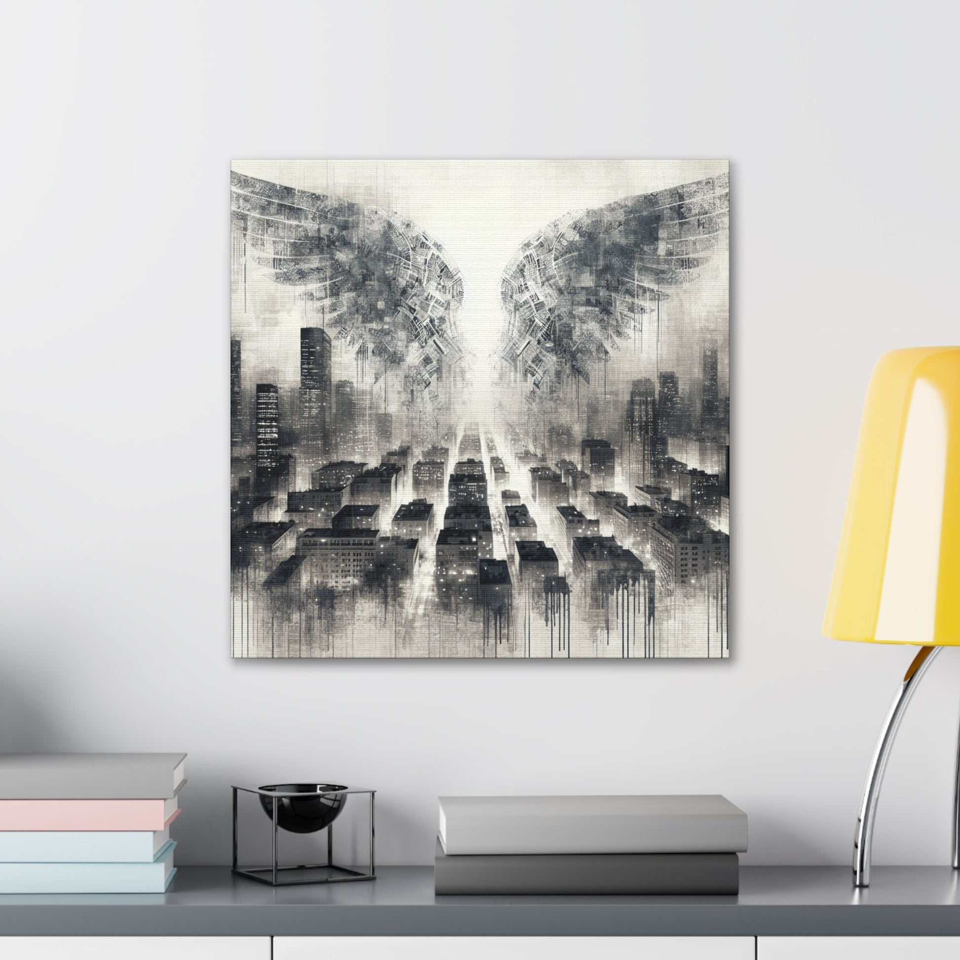 "Urban Dreamscape: Illuminated City Wings" - Canvas - Authentic4Us