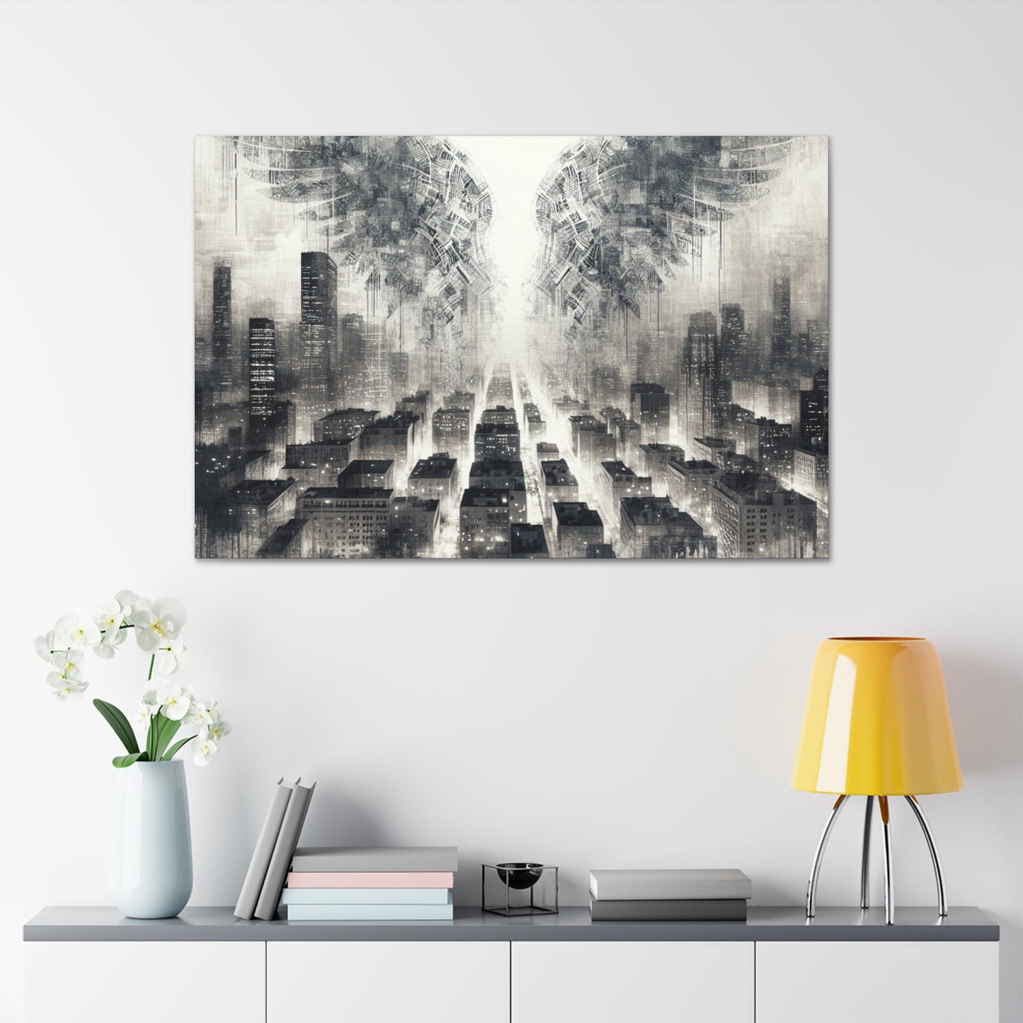 "Urban Dreamscape: Illuminated City Wings" - Canvas - Authentic4Us