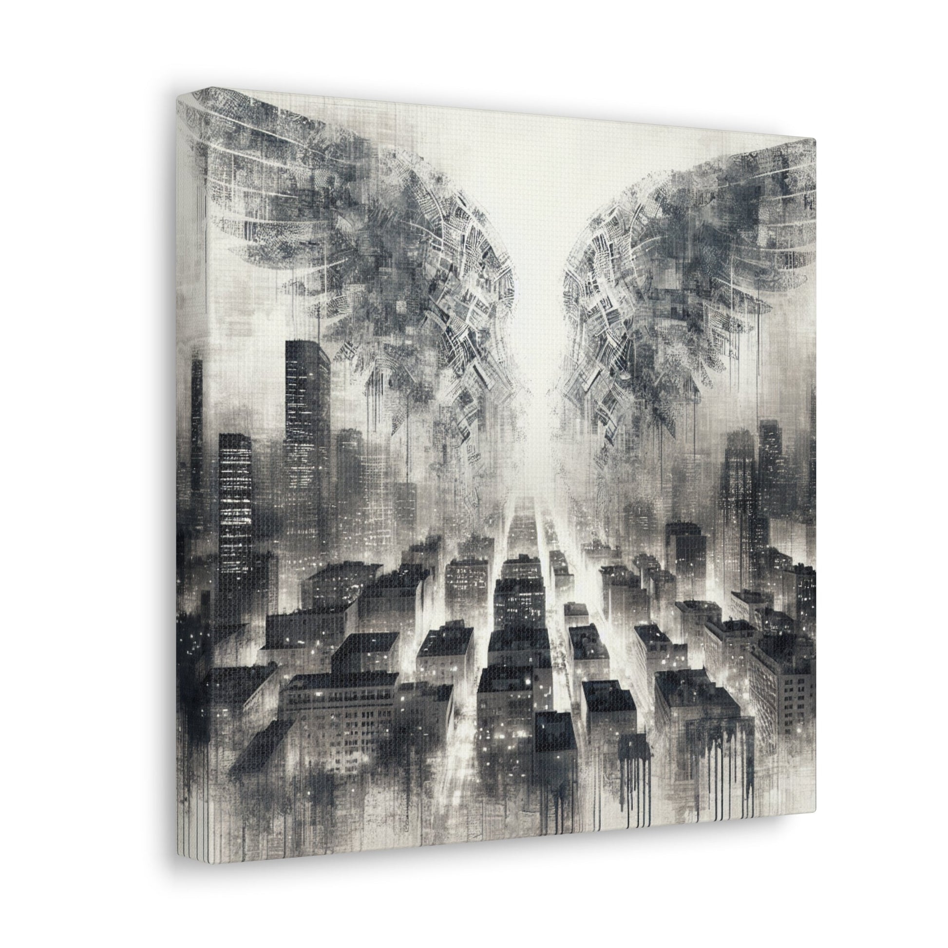 "Urban Dreamscape: Illuminated City Wings" - Canvas - Authentic4Us