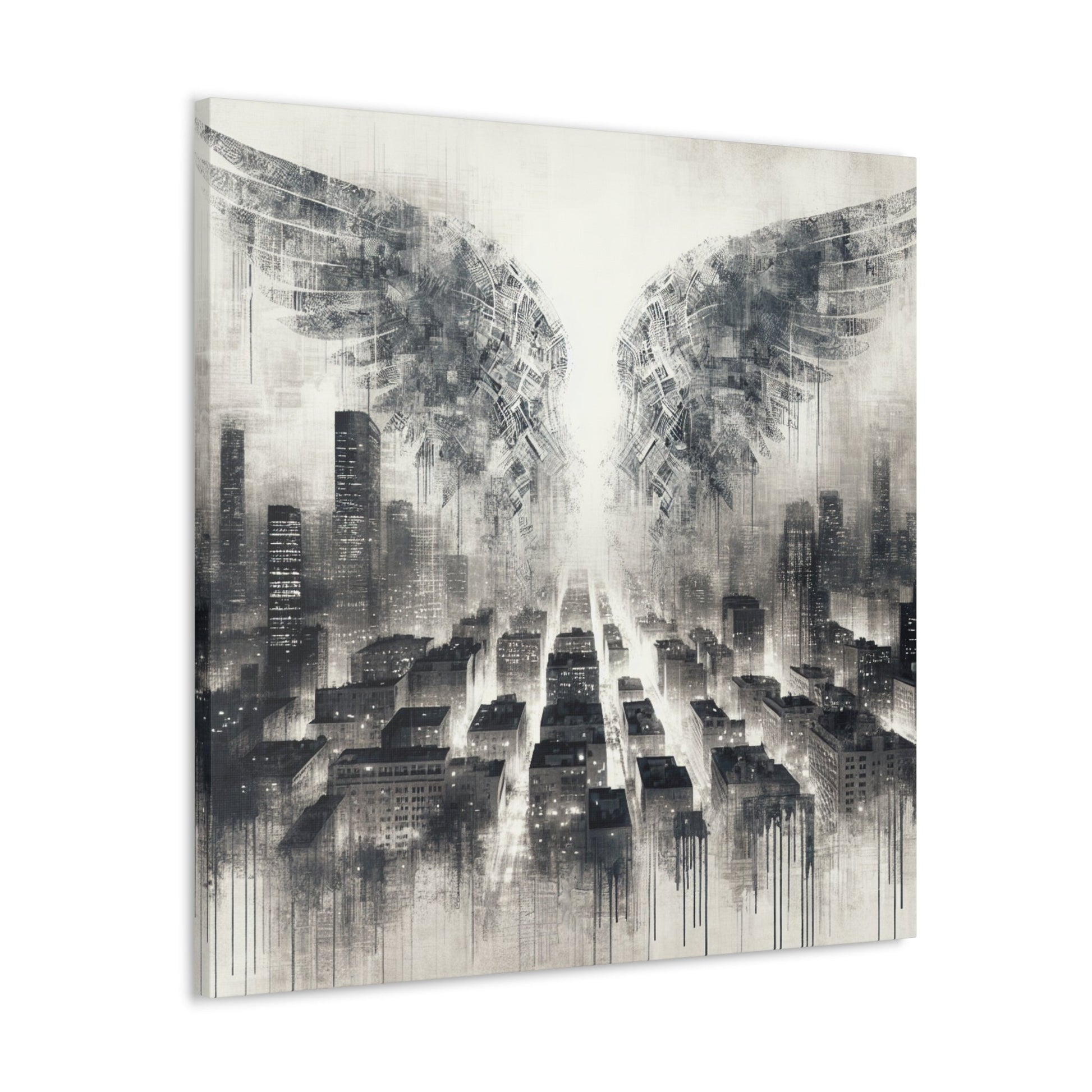 "Urban Dreamscape: Illuminated City Wings" - Canvas - Authentic4Us