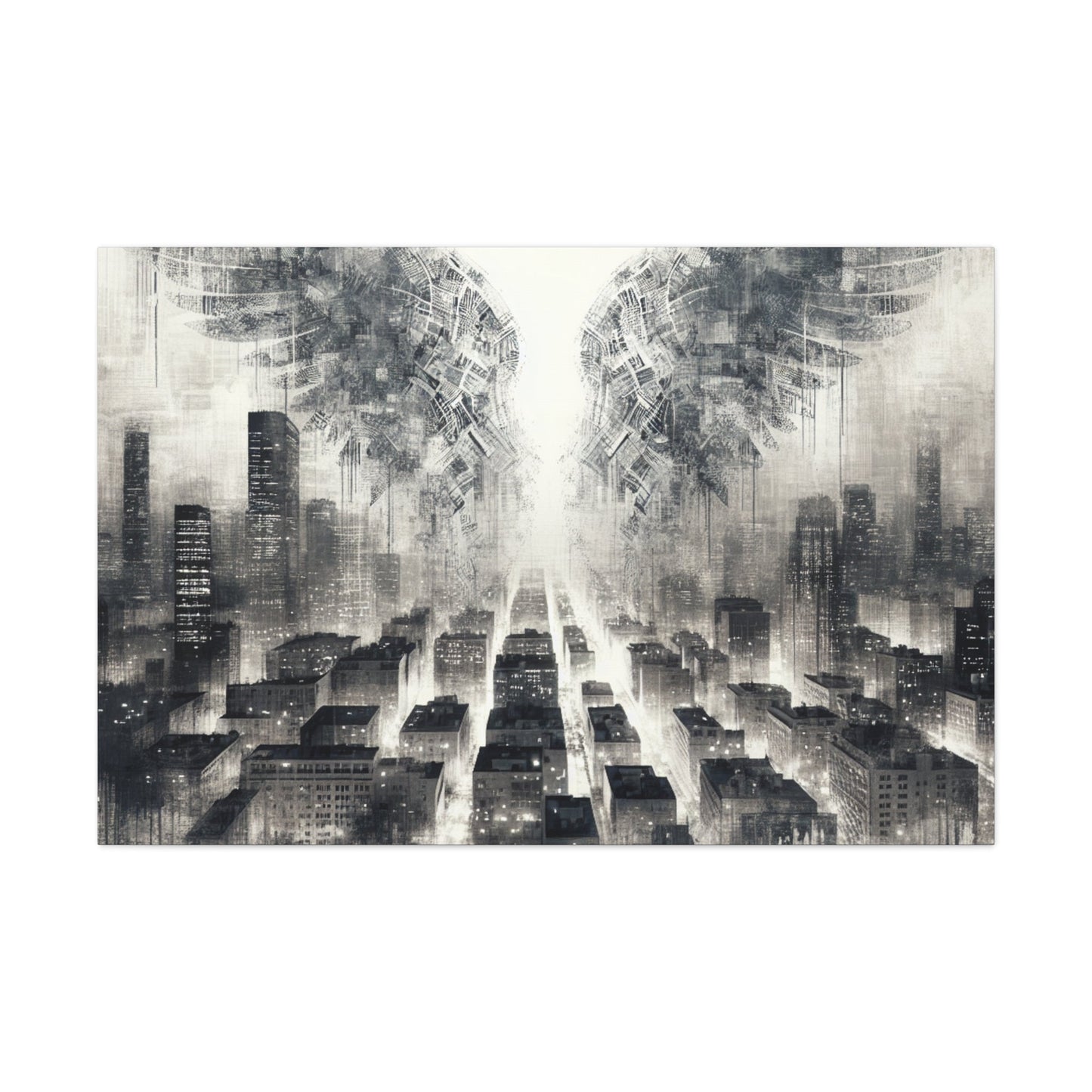 "Urban Dreamscape: Illuminated City Wings" - Canvas - Authentic4Us