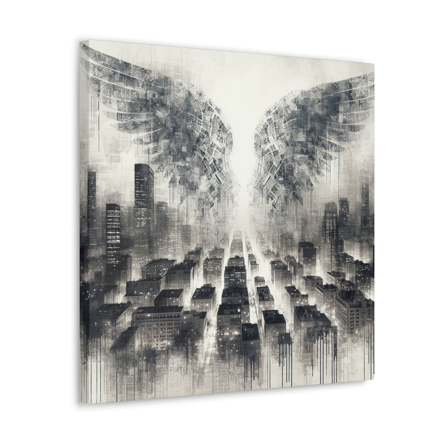 "Urban Dreamscape: Illuminated City Wings" - Canvas - Authentic4Us