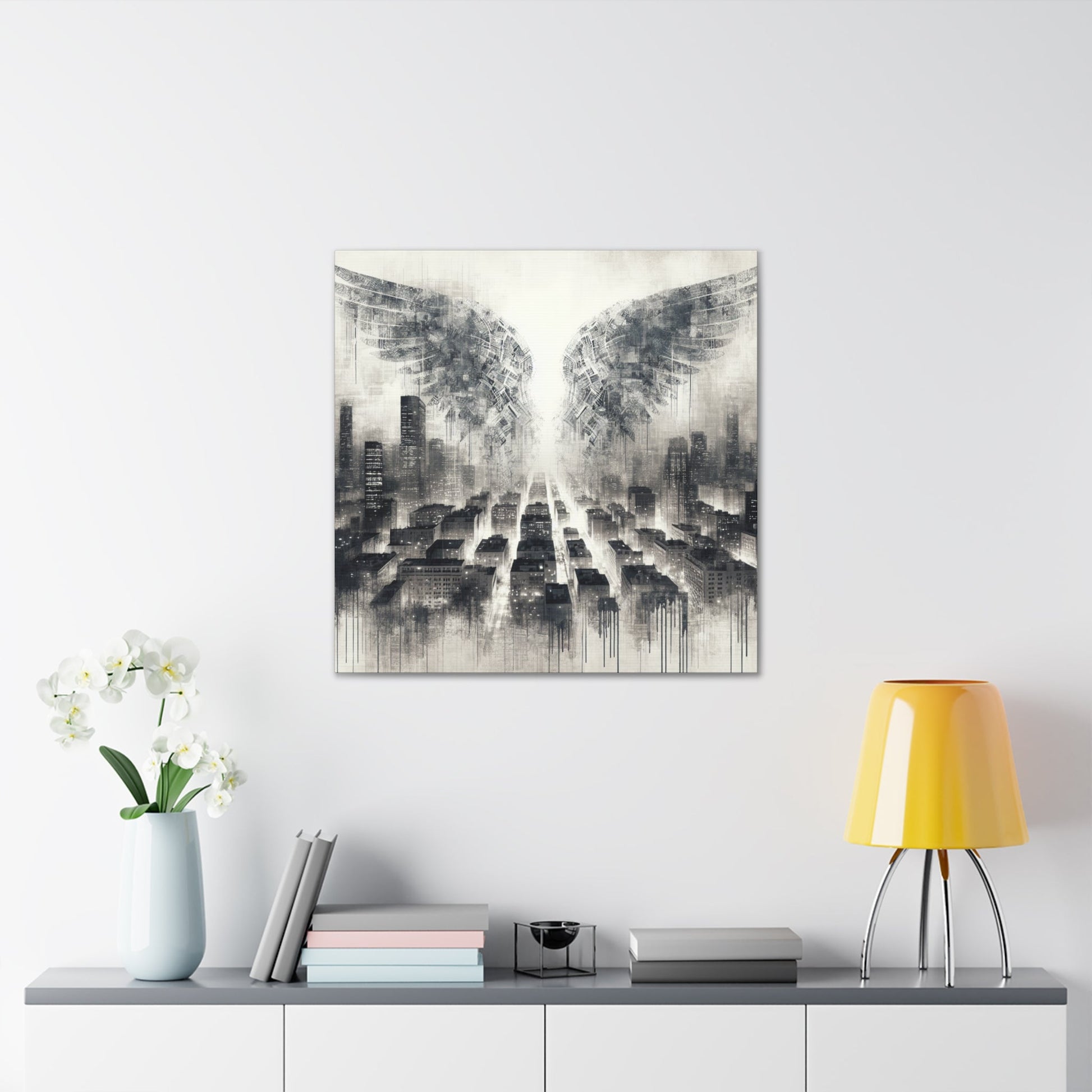 "Urban Dreamscape: Illuminated City Wings" - Canvas - Authentic4Us