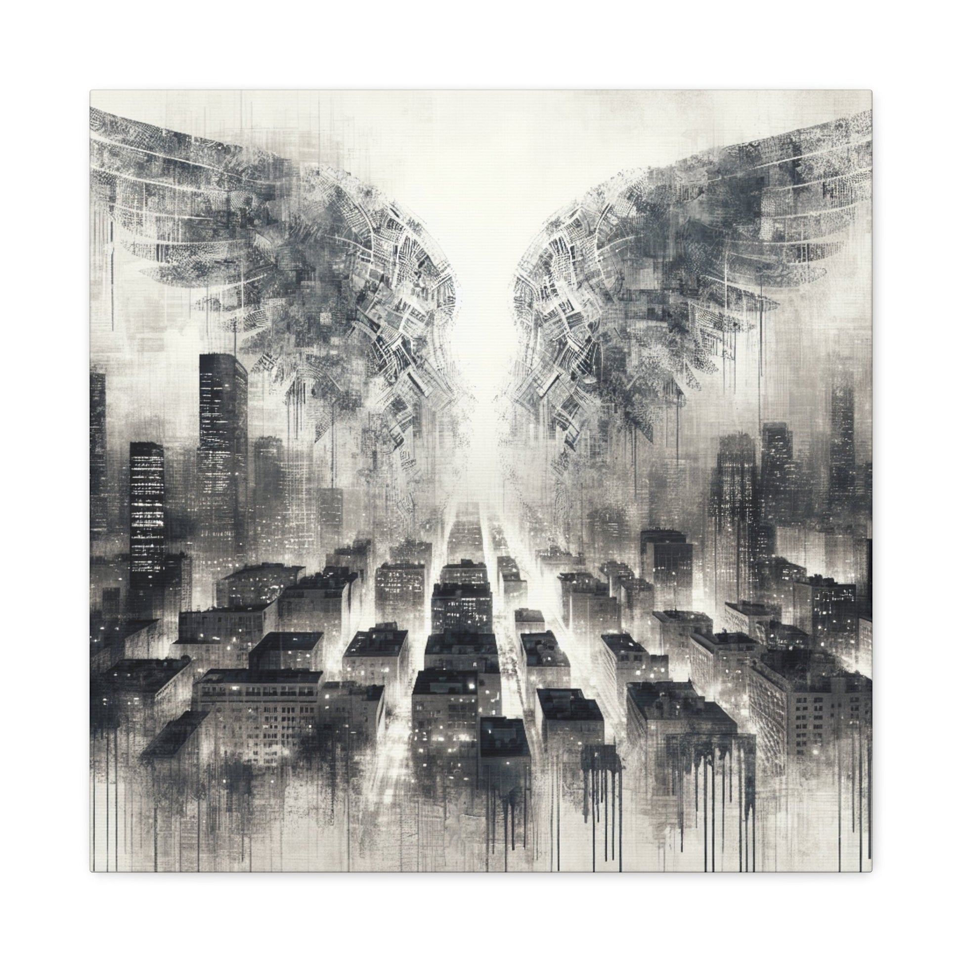 "Urban Dreamscape: Illuminated City Wings" - Canvas - Authentic4Us