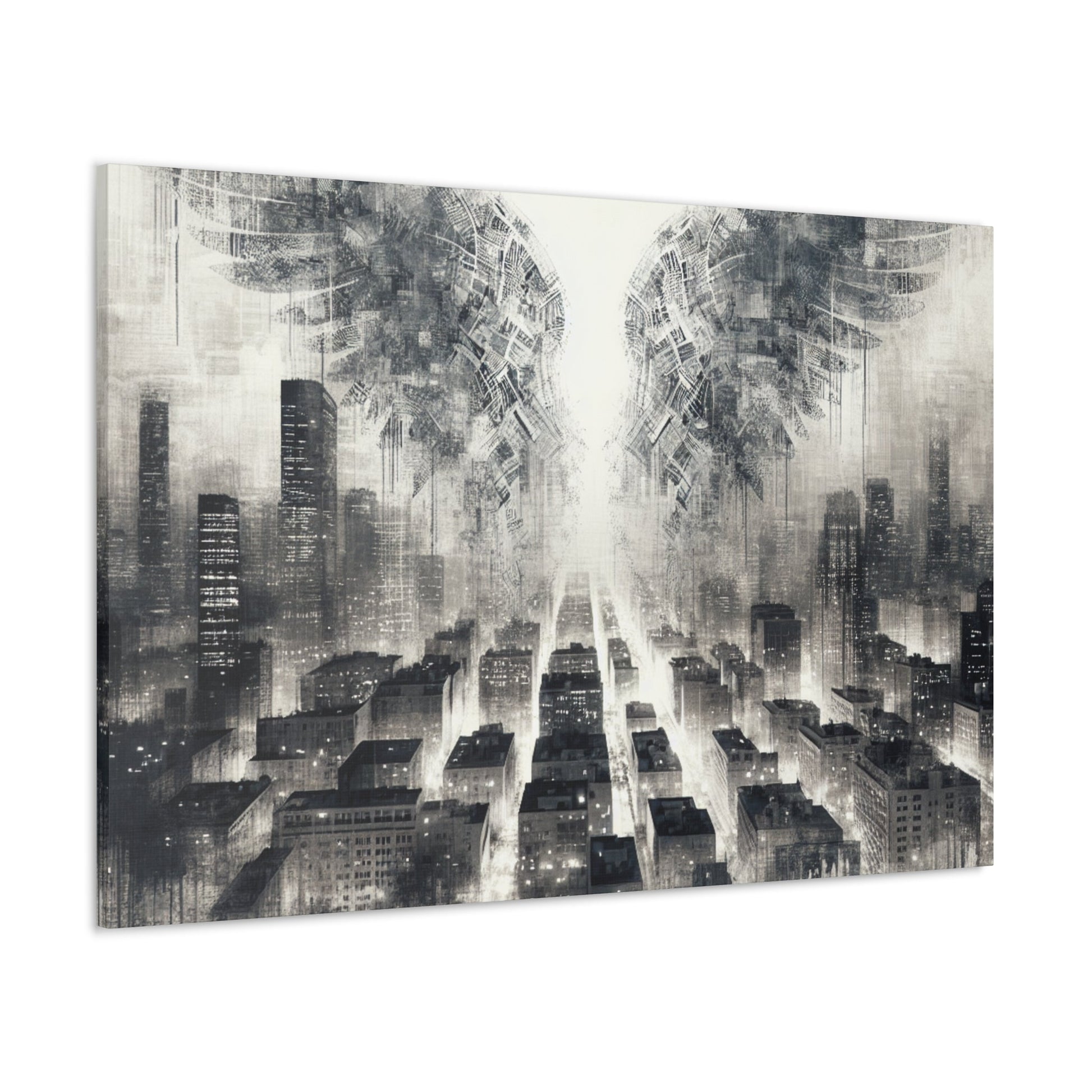 "Urban Dreamscape: Illuminated City Wings" - Canvas - Authentic4Us