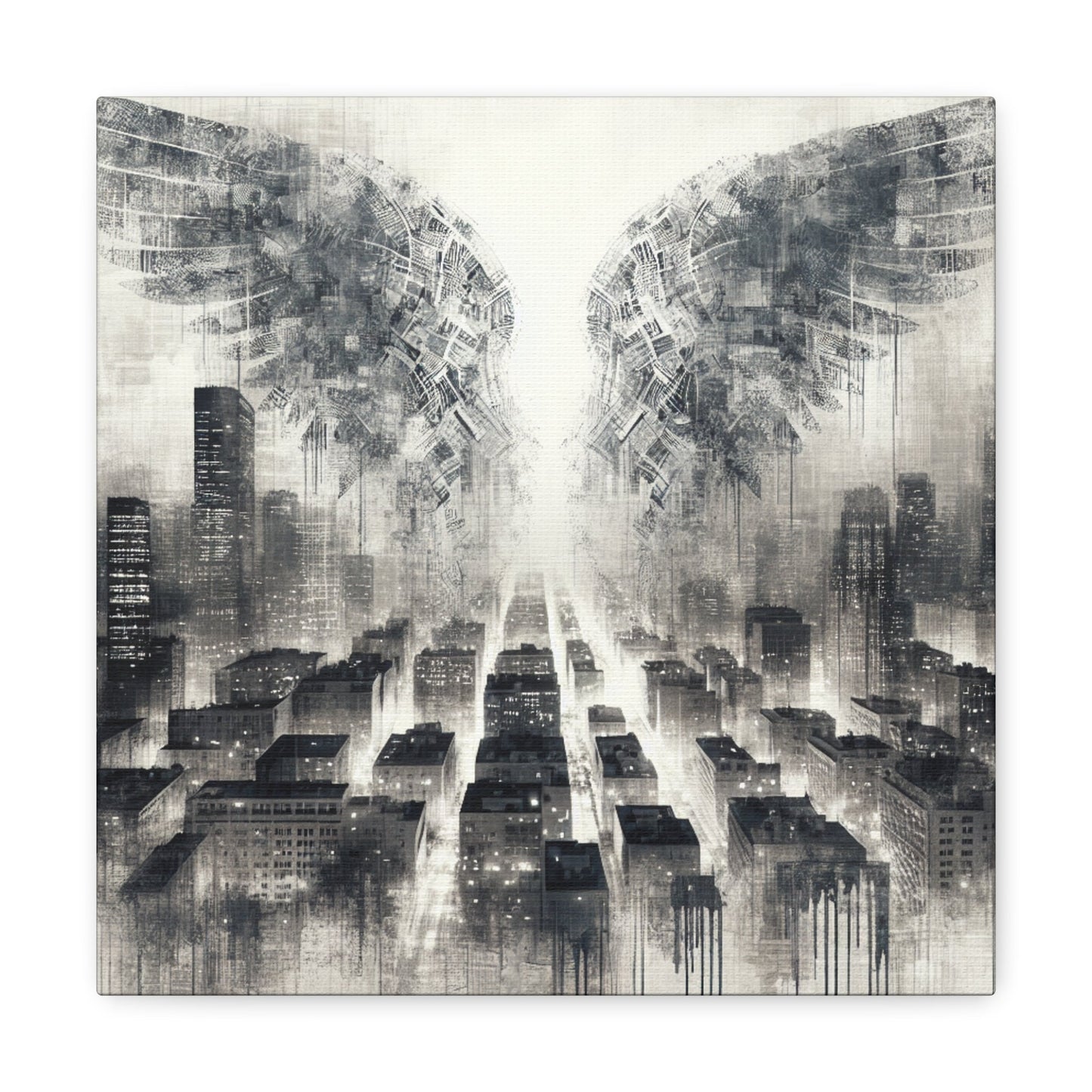 "Urban Dreamscape: Illuminated City Wings" - Canvas - Authentic4Us