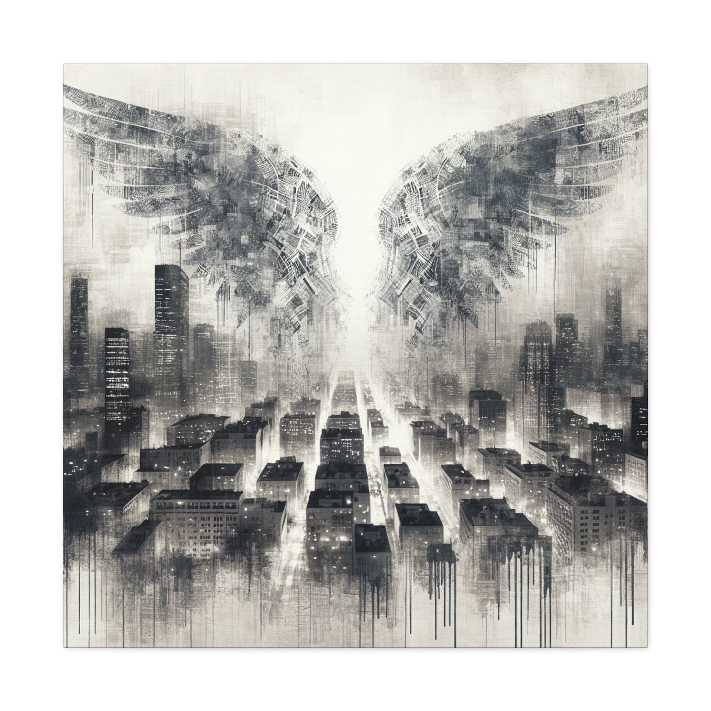 "Urban Dreamscape: Illuminated City Wings" - Canvas - Authentic4Us