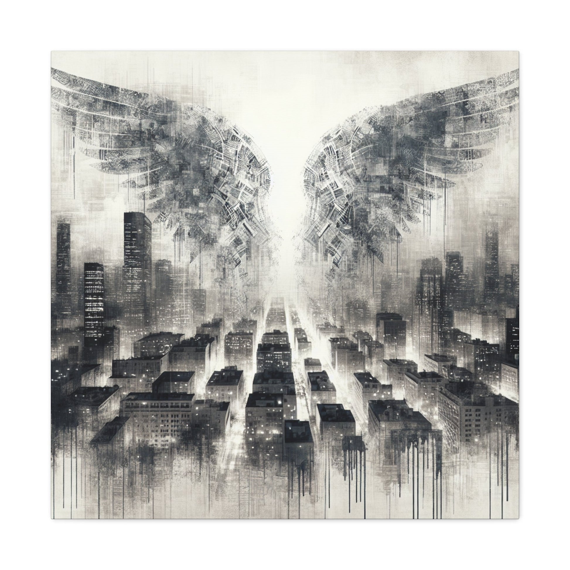 "Urban Dreamscape: Illuminated City Wings" - Canvas - Authentic4Us