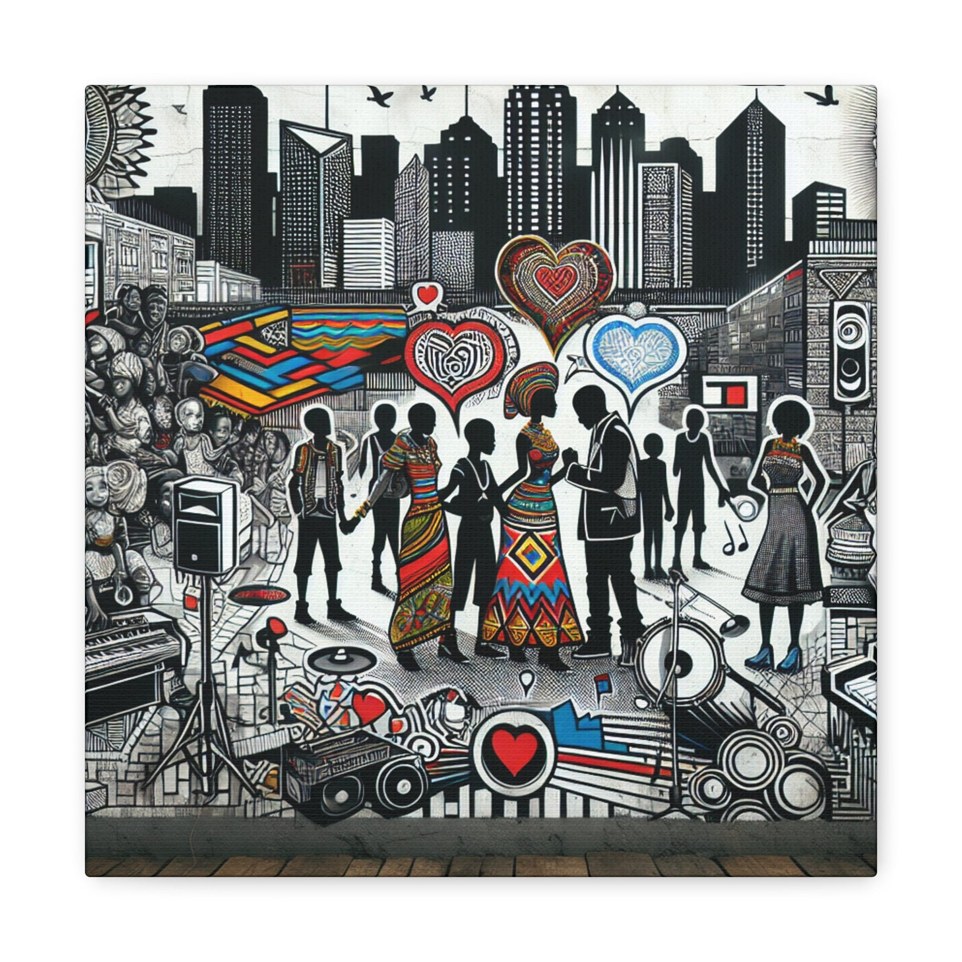 "Urban Harmony: Vibrant Cultural Mural" - Canvas - Authentic4Us