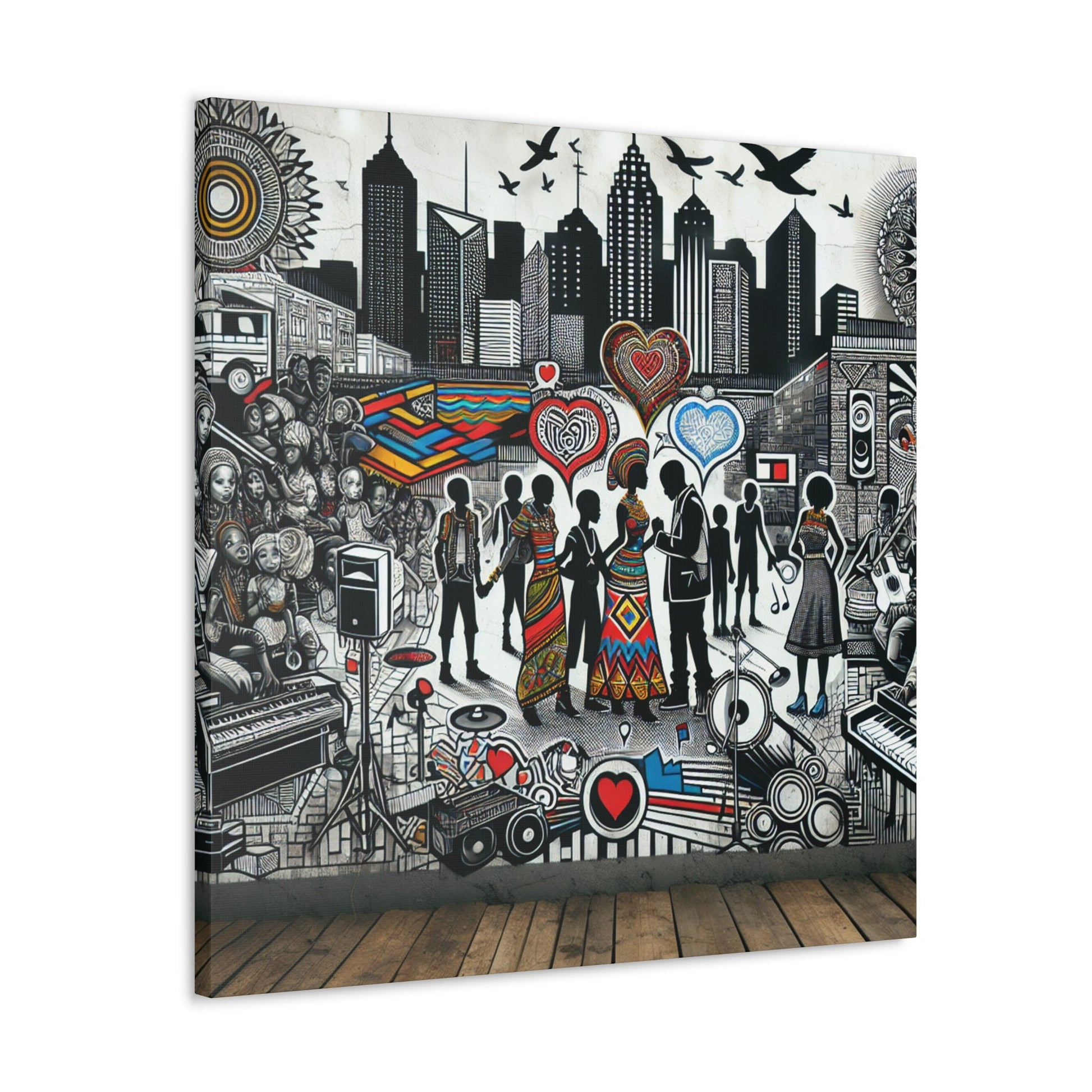 "Urban Harmony: Vibrant Cultural Mural" - Canvas - Authentic4Us