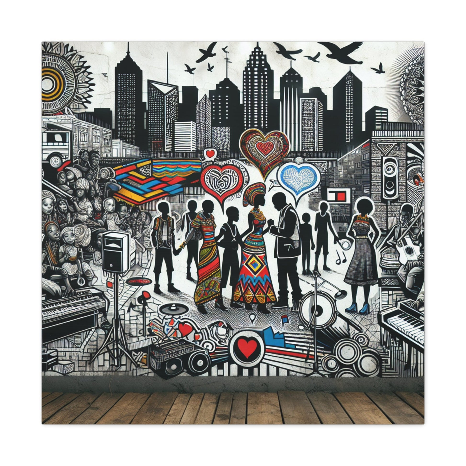 "Urban Harmony: Vibrant Cultural Mural" - Canvas - Authentic4Us