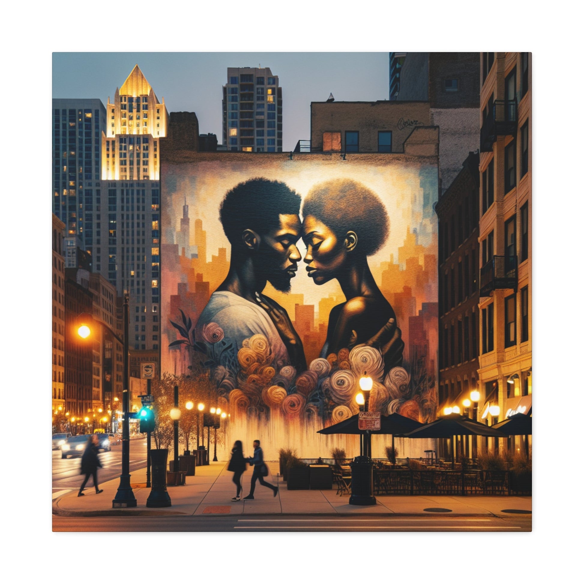 "Urban Intimacy: Dusk Mural Romance" - Canvas - Authentic4Us