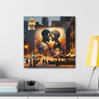 "Urban Intimacy: Dusk Mural Romance" - Canvas - Authentic4Us