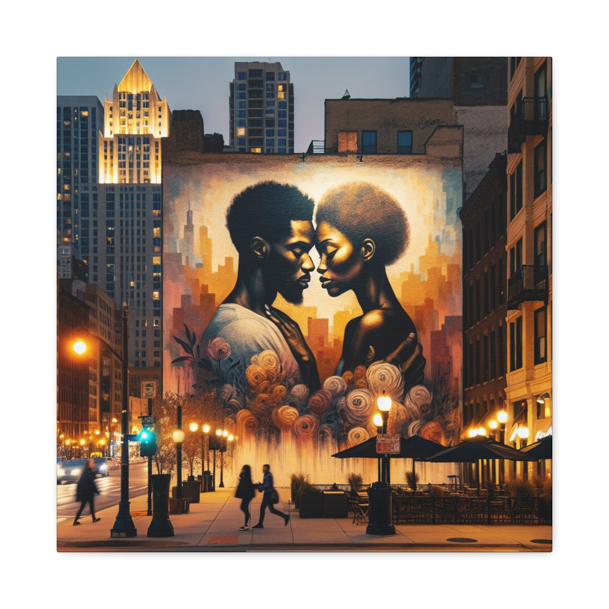 "Urban Intimacy: Dusk Mural Romance" - Canvas - Authentic4Us