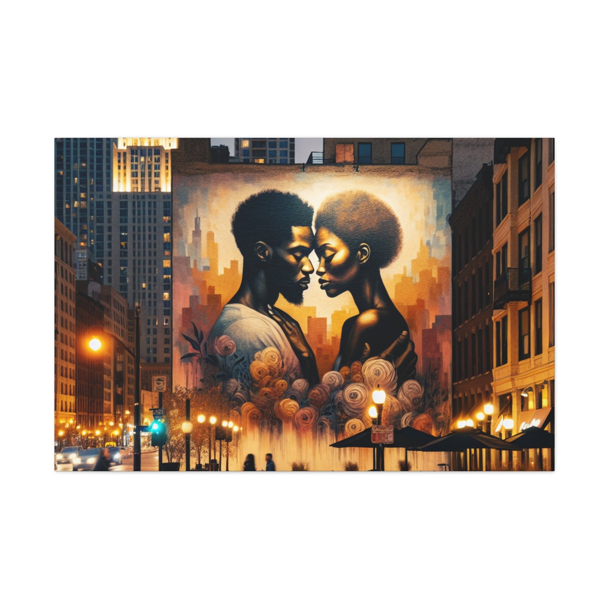 "Urban Intimacy: Dusk Mural Romance" - Canvas - Authentic4Us