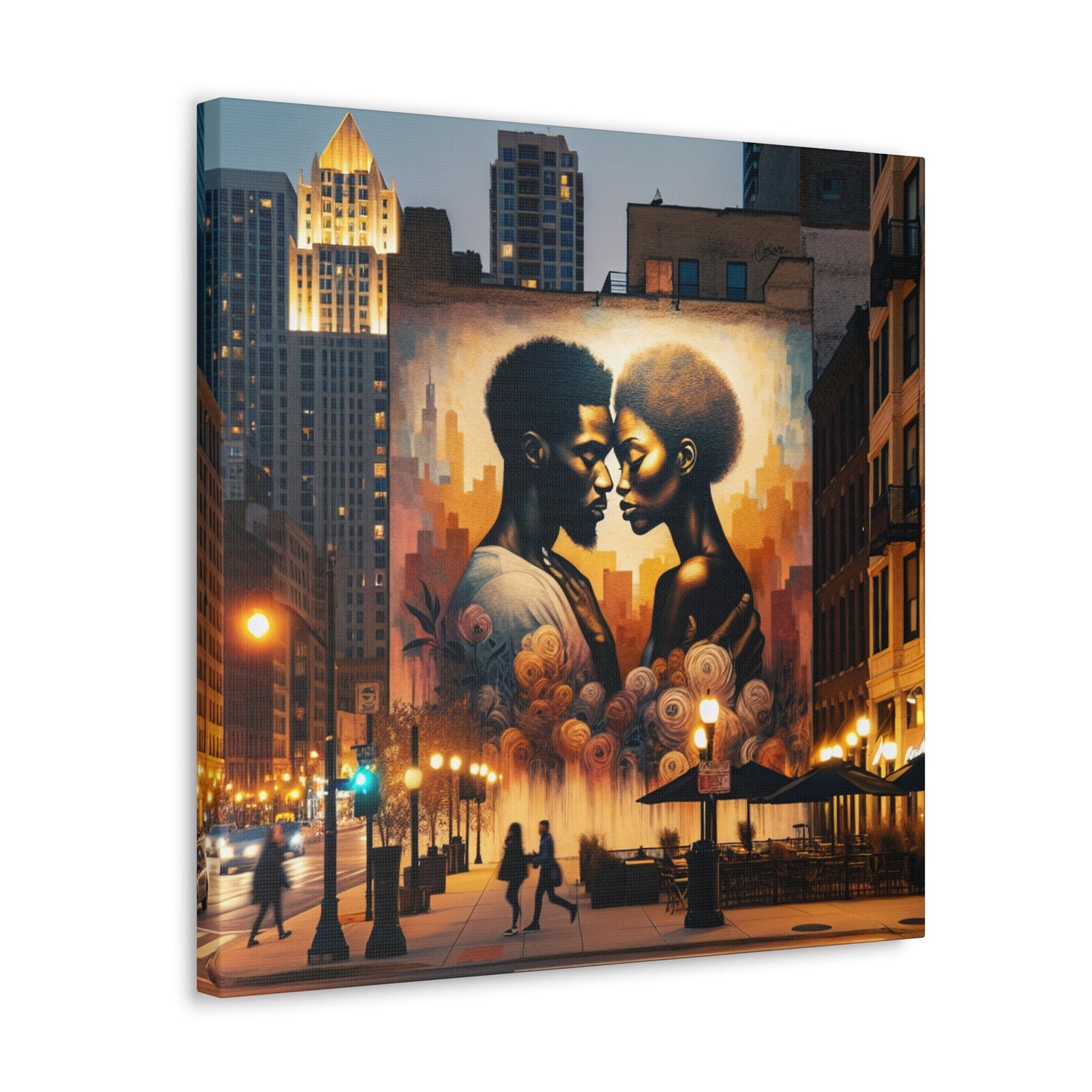 "Urban Intimacy: Dusk Mural Romance" - Canvas - Authentic4Us