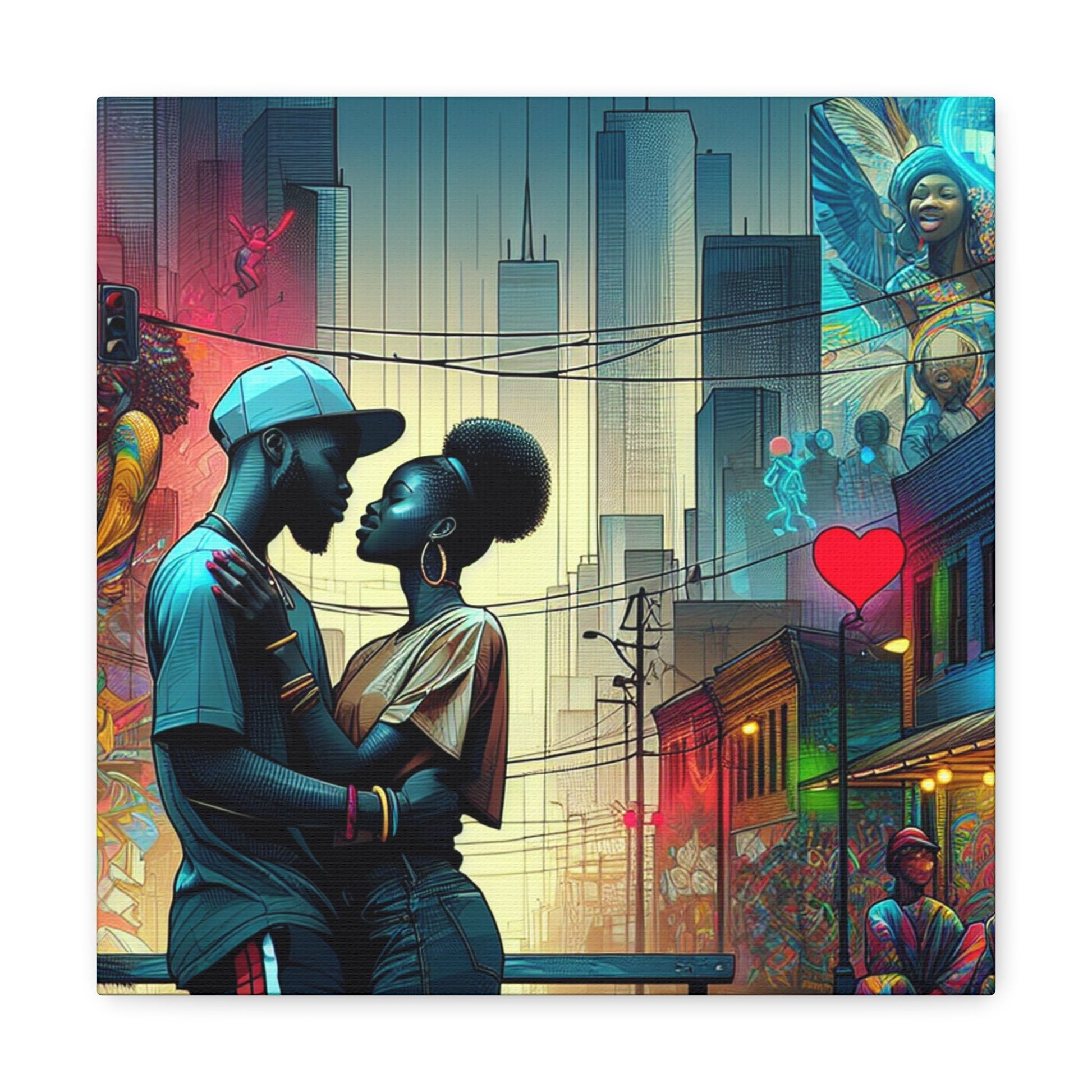 "Urban Love: Vibrant Romance Art" - Canvas - Authentic4Us