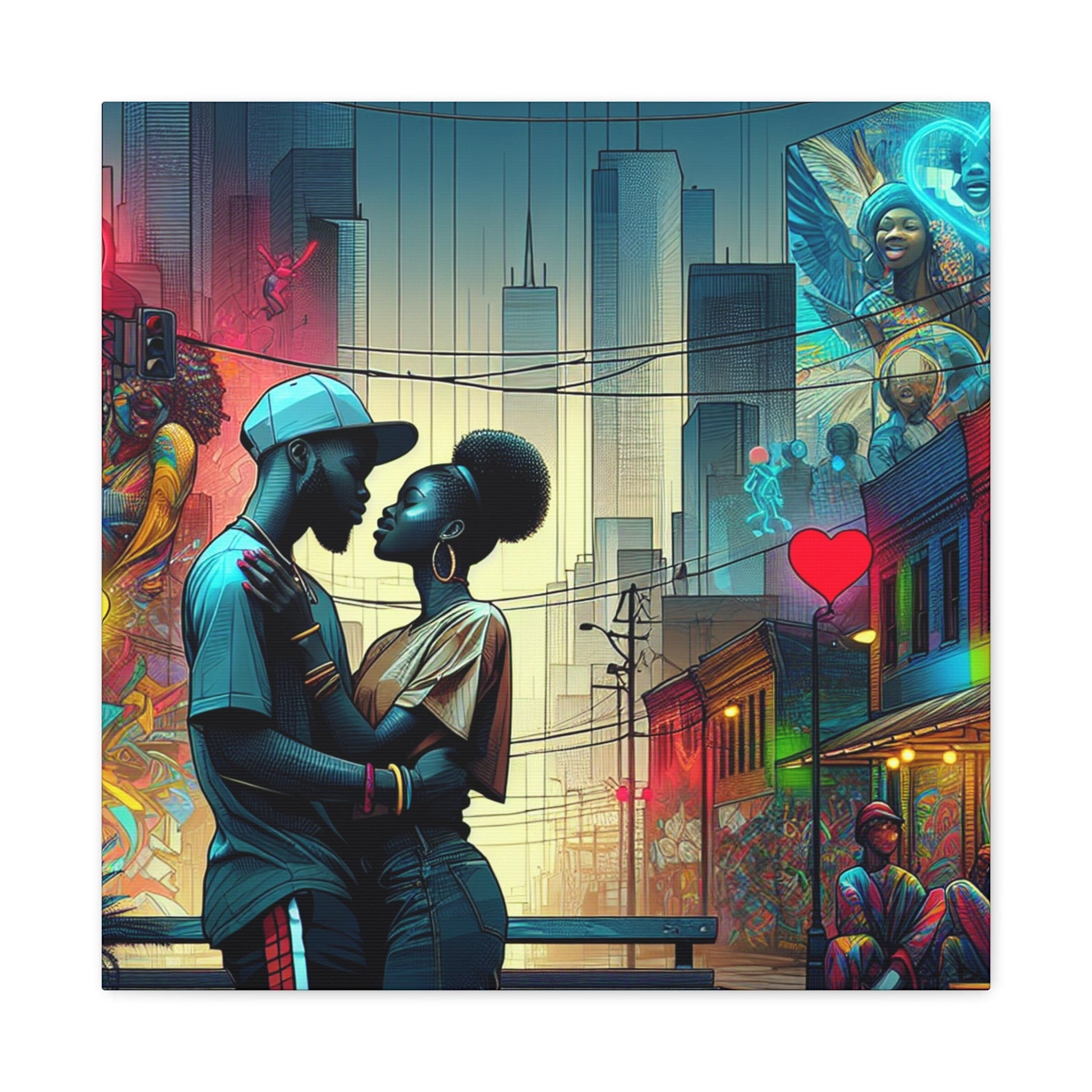 "Urban Love: Vibrant Romance Art" - Canvas - Authentic4Us