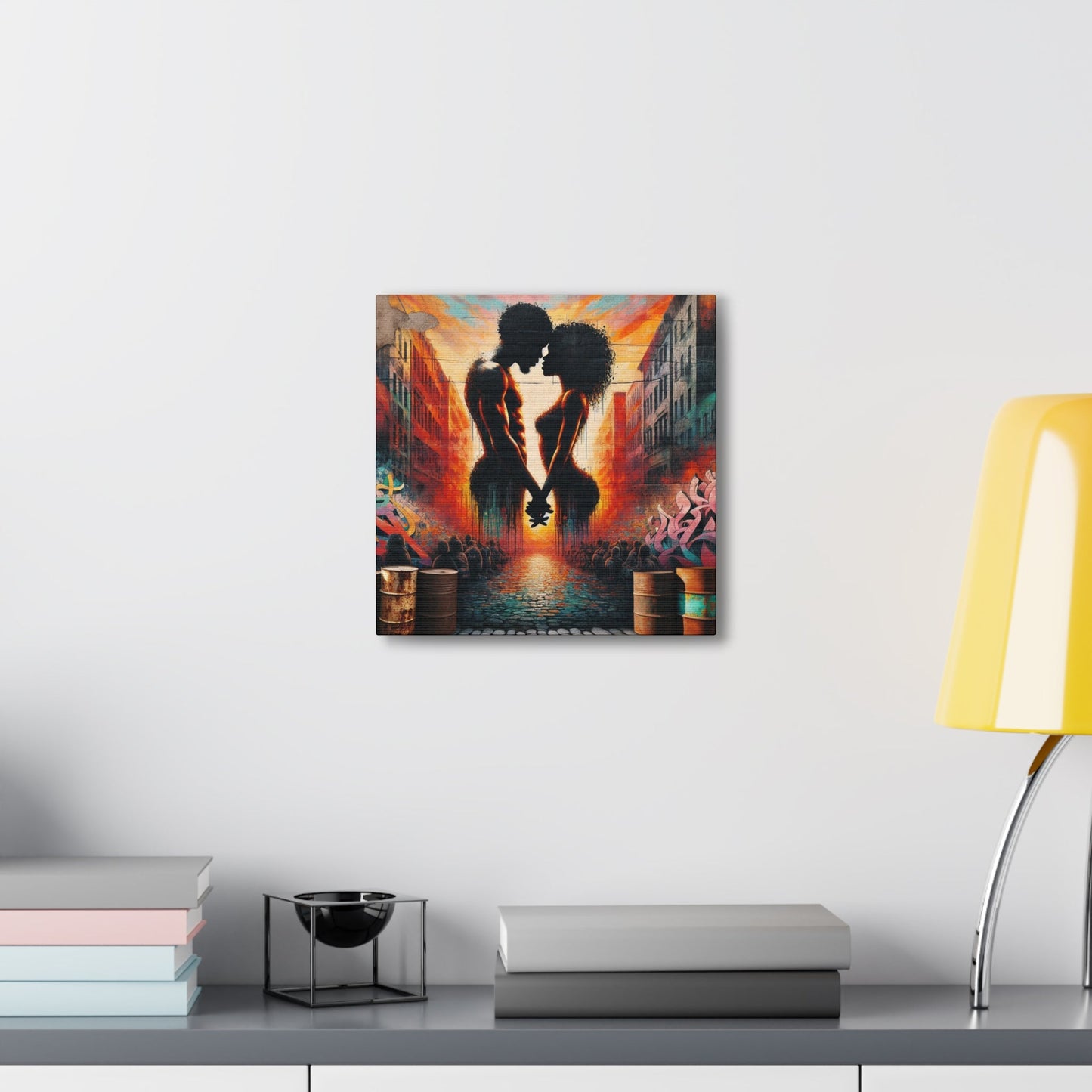 "Urban Love: Vibrant Silhouette Sunset" - Canvas - Authentic4Us