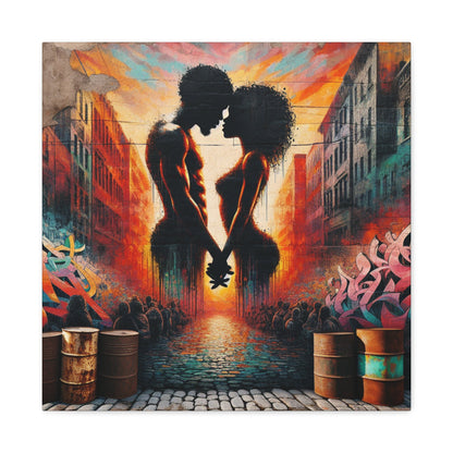 "Urban Love: Vibrant Silhouette Sunset" - Canvas - Authentic4Us