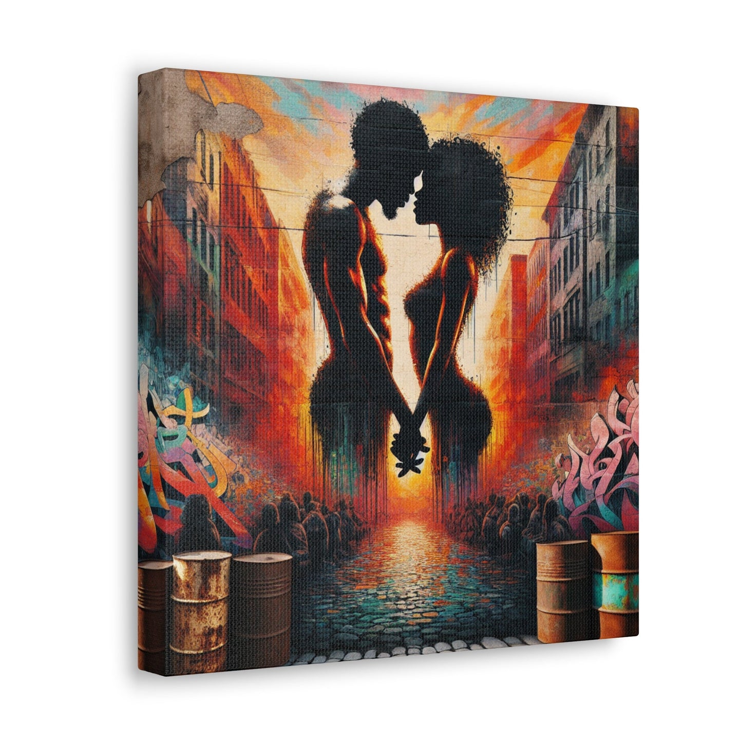 "Urban Love: Vibrant Silhouette Sunset" - Canvas - Authentic4Us