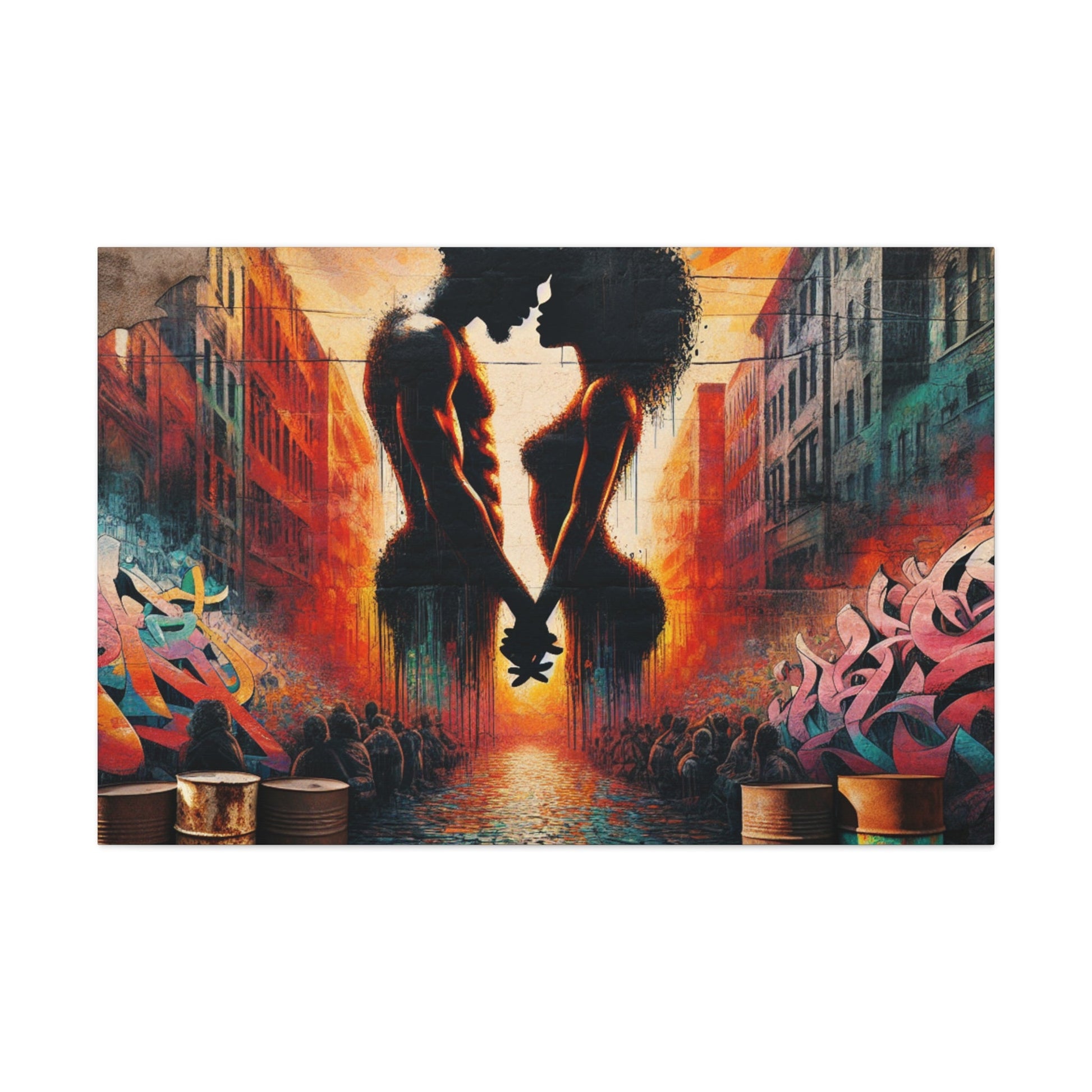 "Urban Love: Vibrant Silhouette Sunset" - Canvas - Authentic4Us