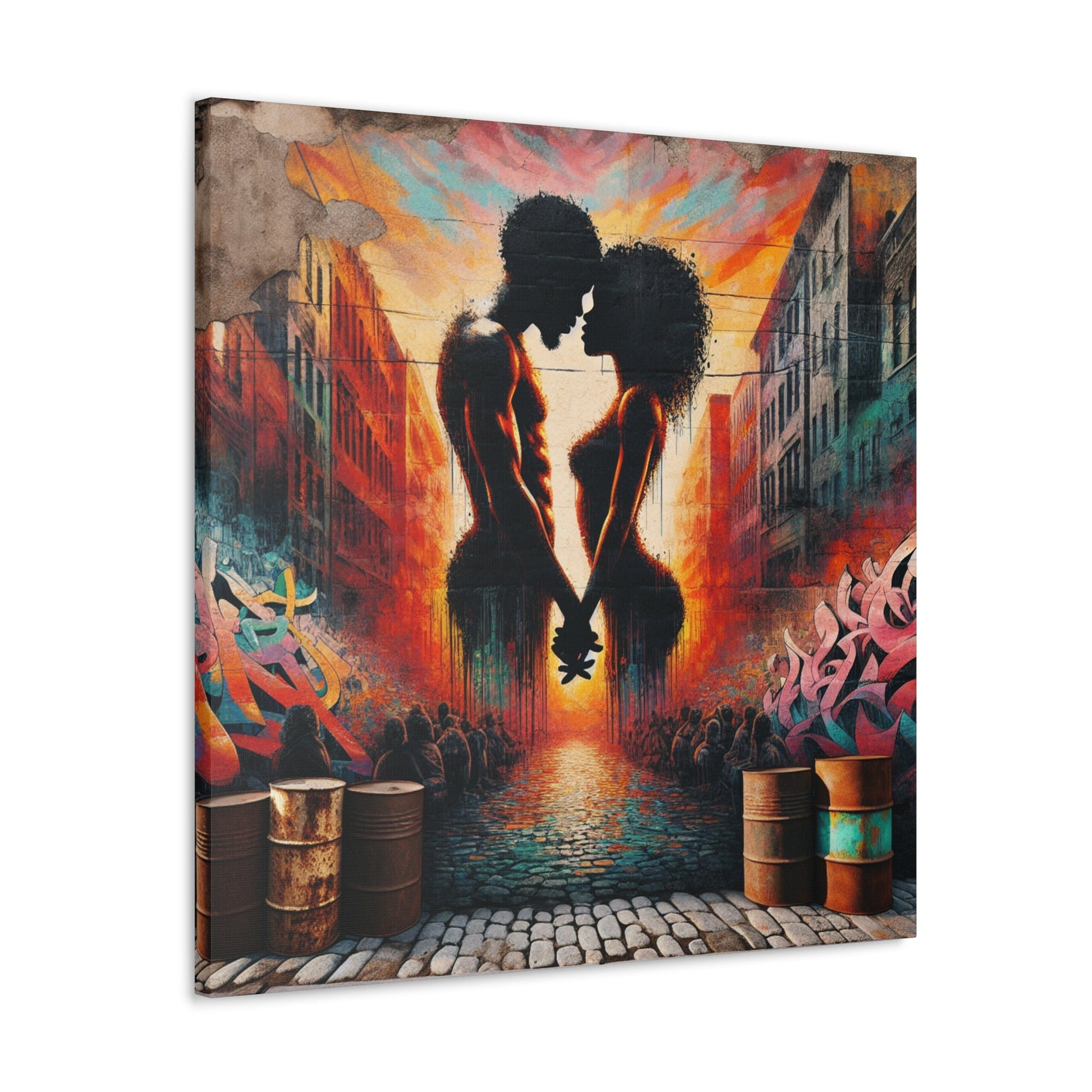 "Urban Love: Vibrant Silhouette Sunset" - Canvas - Authentic4Us