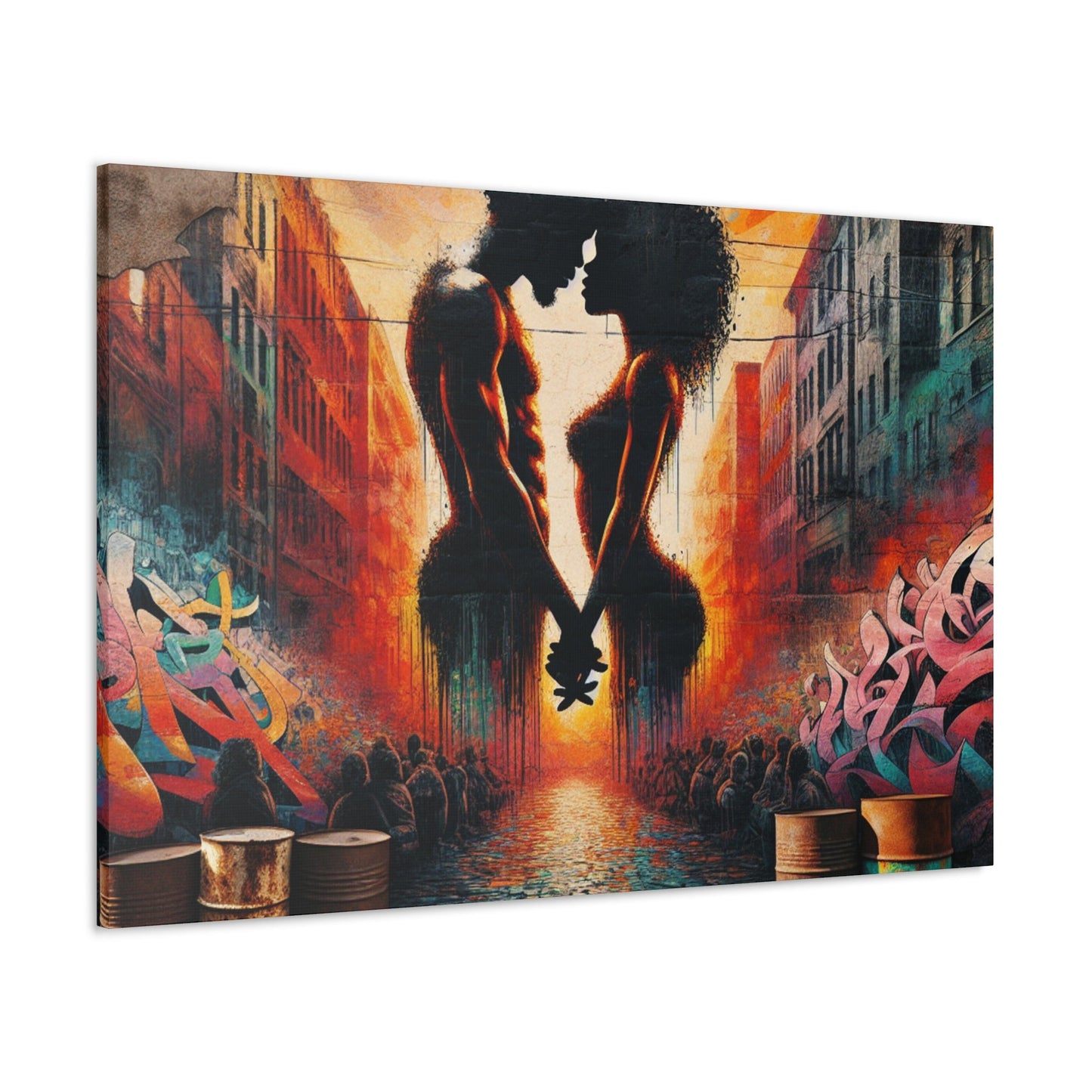 "Urban Love: Vibrant Silhouette Sunset" - Canvas - Authentic4Us