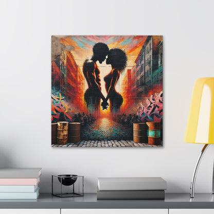 "Urban Love: Vibrant Silhouette Sunset" - Canvas - Authentic4Us