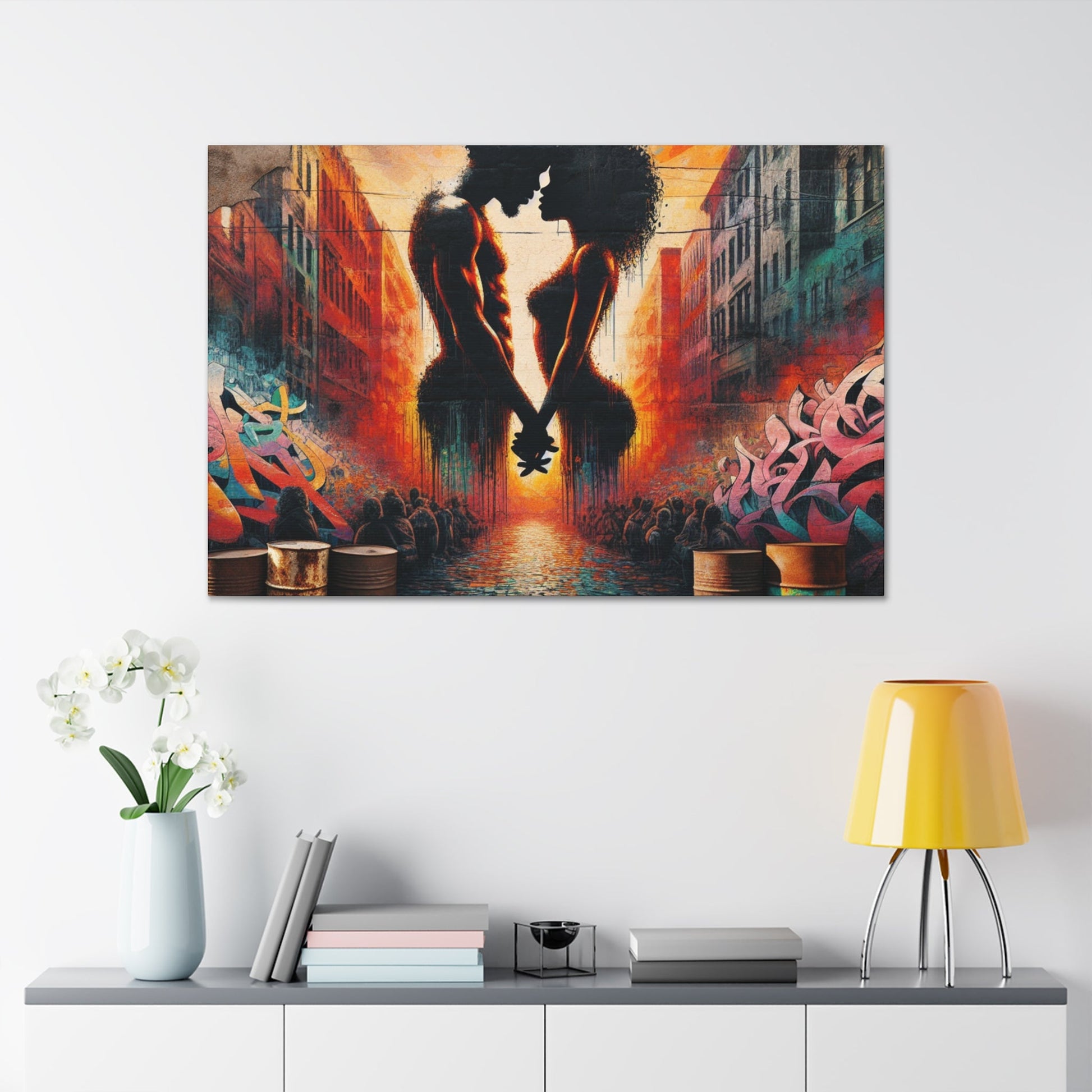 "Urban Love: Vibrant Silhouette Sunset" - Canvas - Authentic4Us