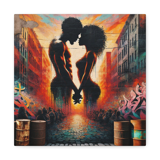 "Urban Love: Vibrant Silhouette Sunset" - Canvas - Authentic4Us