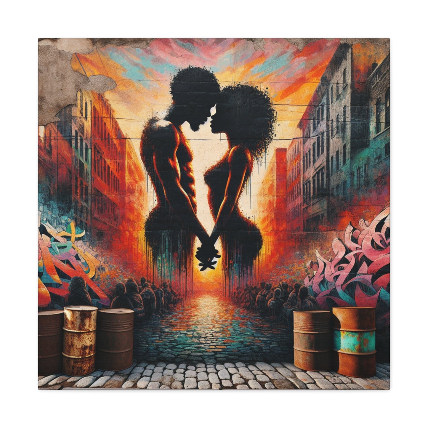 "Urban Love: Vibrant Silhouette Sunset" - Canvas - Authentic4Us