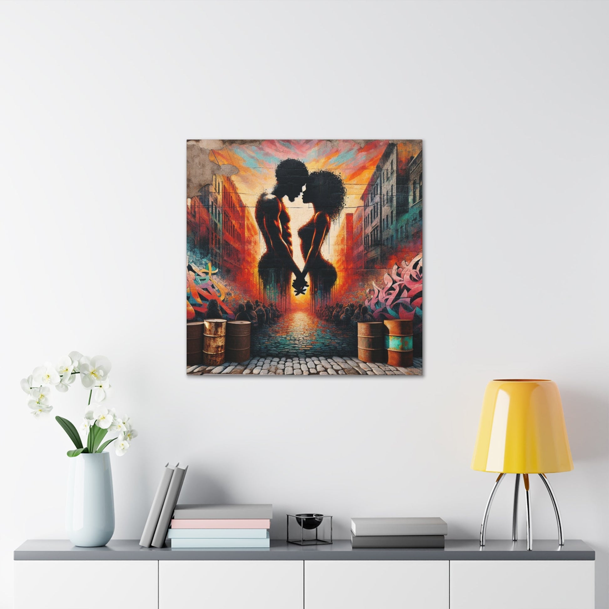 "Urban Love: Vibrant Silhouette Sunset" - Canvas - Authentic4Us