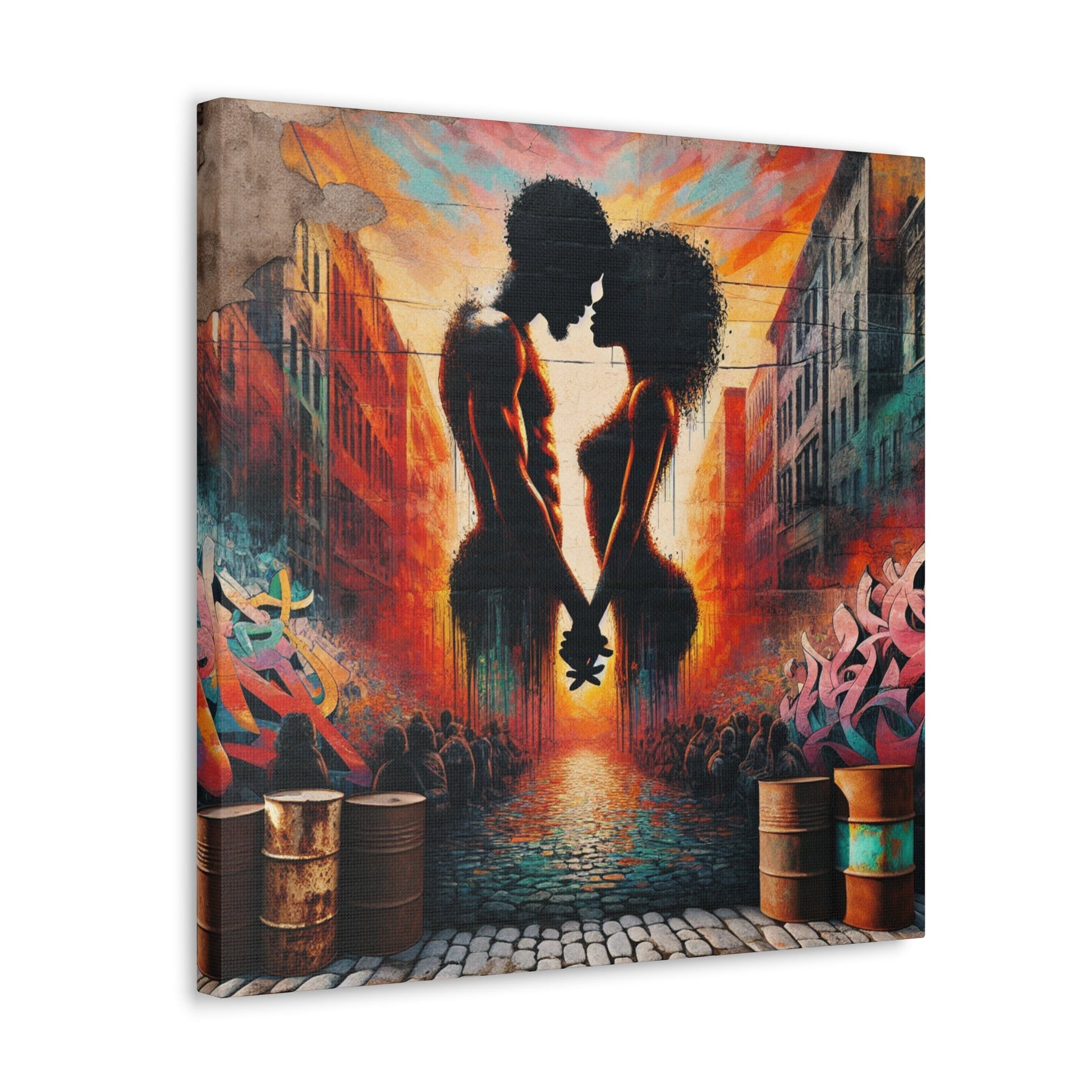 "Urban Love: Vibrant Silhouette Sunset" - Canvas - Authentic4Us