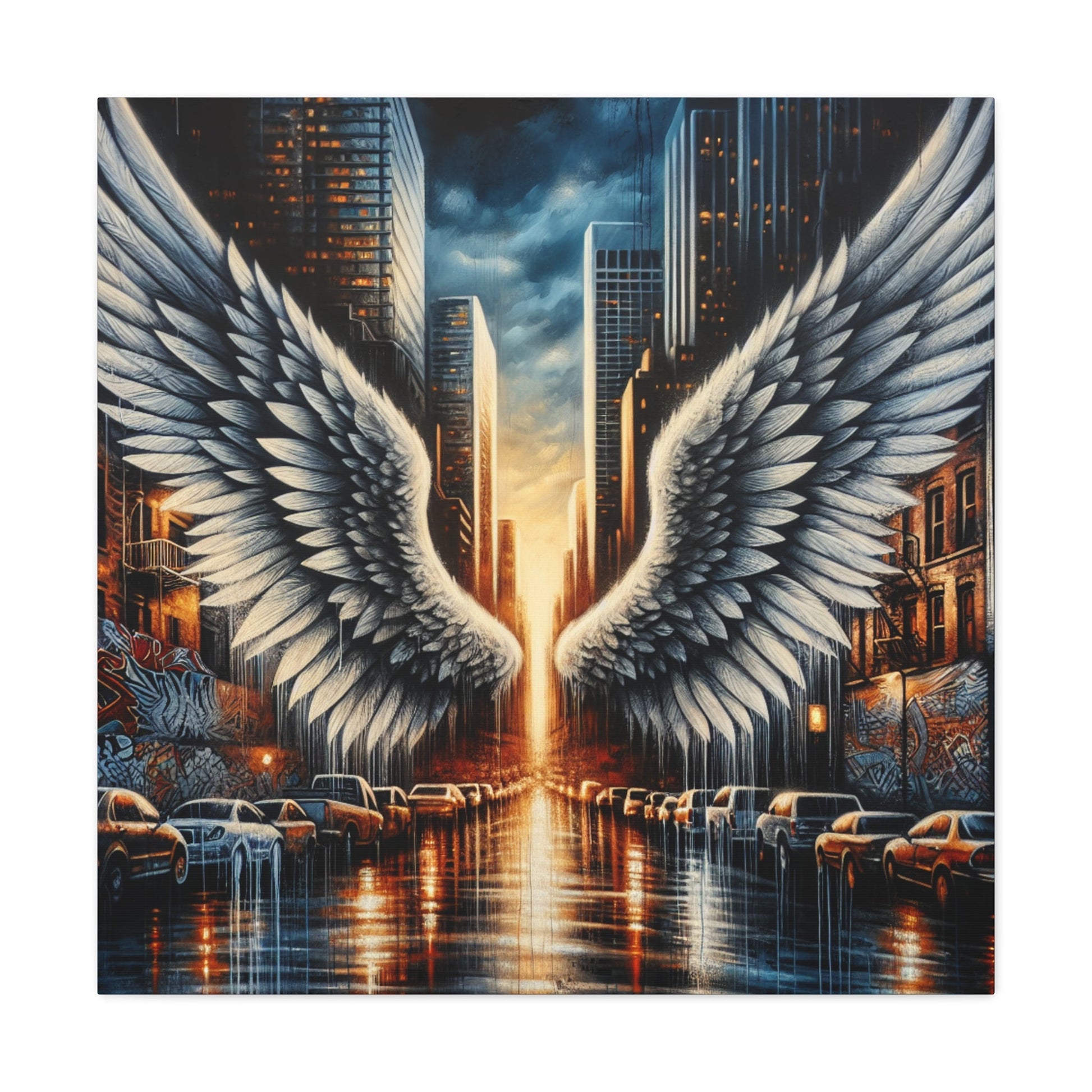 "Urban Reflections: Wings of Illumination" - Canvas - Authentic4Us