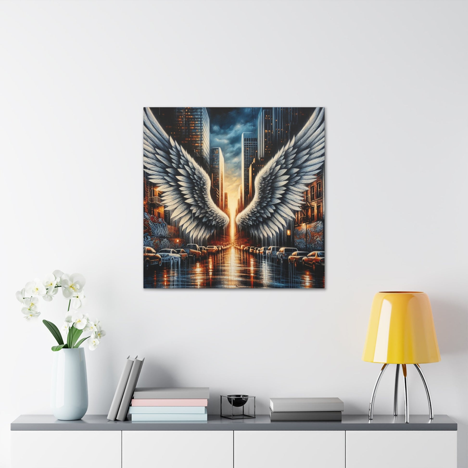 "Urban Reflections: Wings of Illumination" - Canvas - Authentic4Us