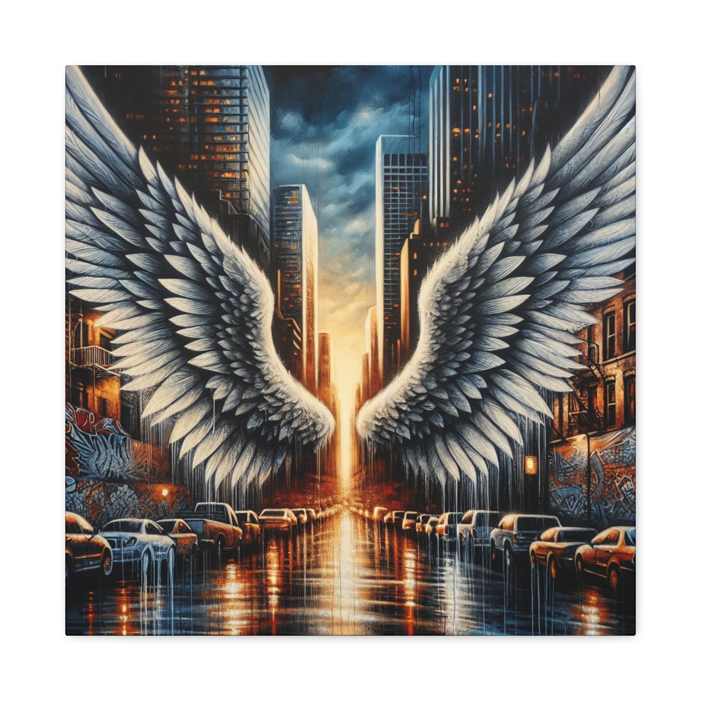 "Urban Reflections: Wings of Illumination" - Canvas - Authentic4Us