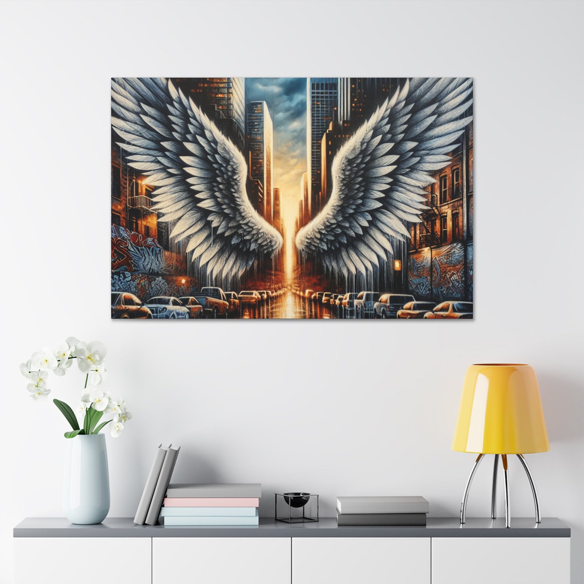 "Urban Reflections: Wings of Illumination" - Canvas - Authentic4Us