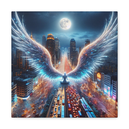 "Urban Serenity with Luminescent Wings" - Canvas - Authentic4Us