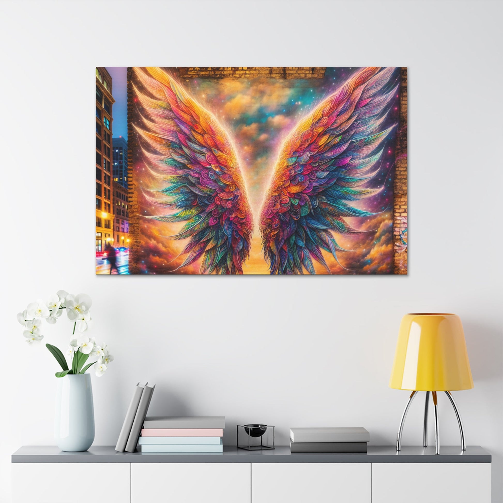 "Vibrant Celestial Wings Mural" - Canvas - Authentic4Us