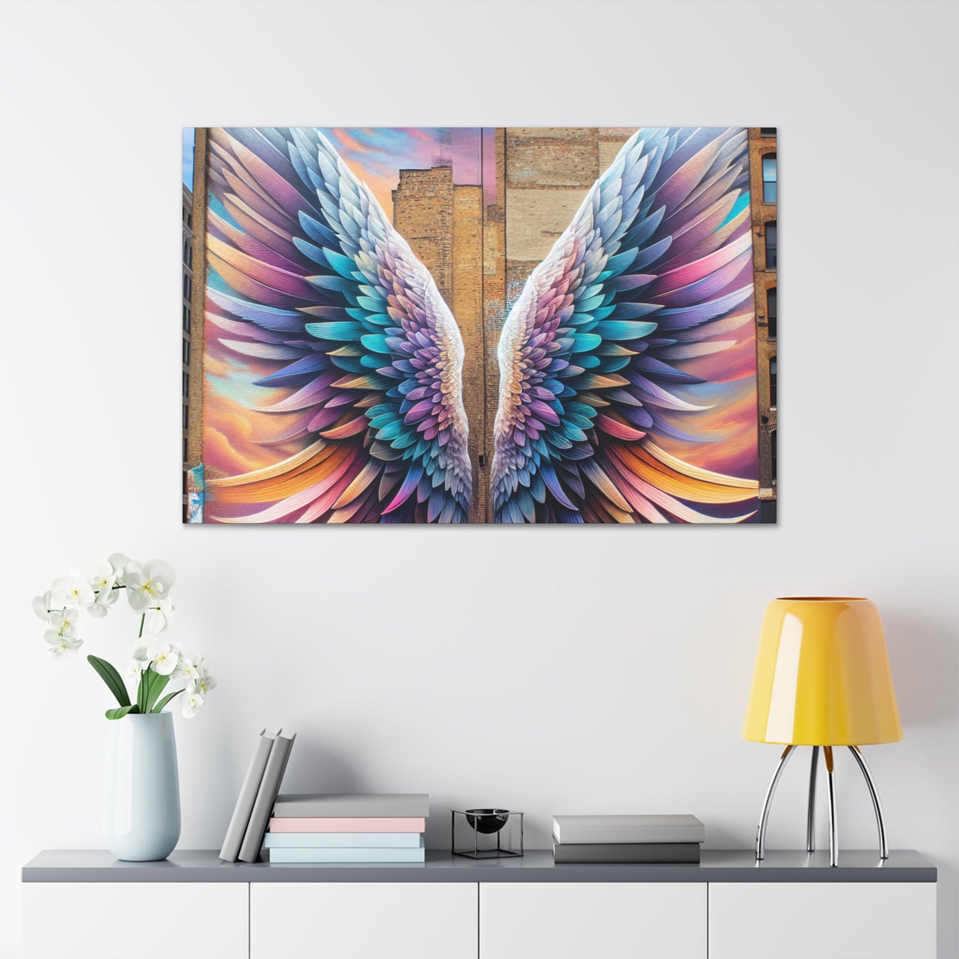 "Vibrant Feathered Wings Mural" - Canvas - Authentic4Us