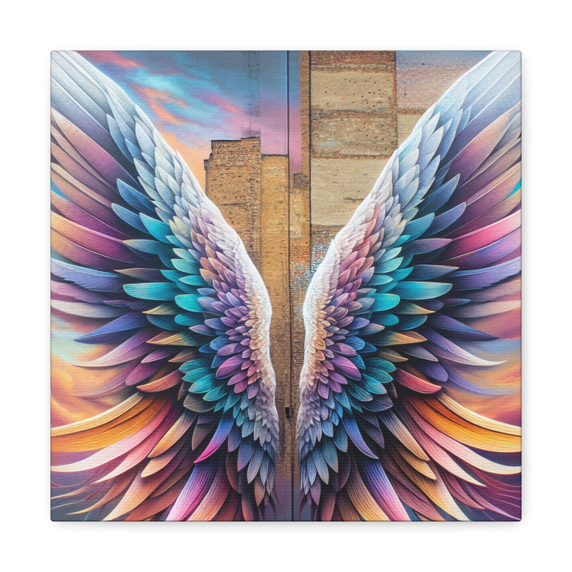 "Vibrant Feathered Wings Mural" - Canvas - Authentic4Us